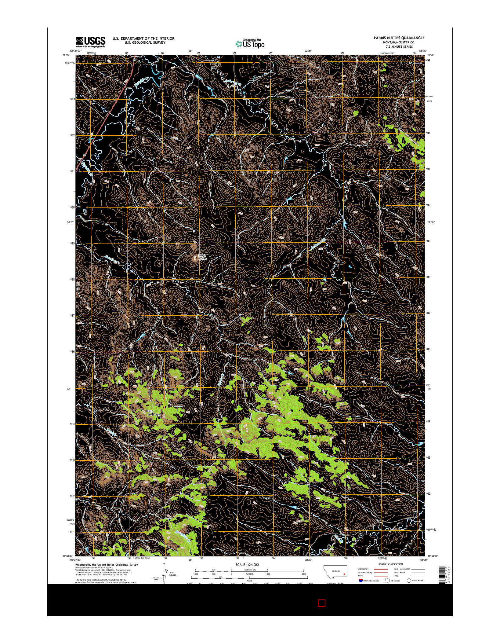 USGS US TOPO 7.5-MINUTE MAP FOR HARRIS BUTTES, MT 2017