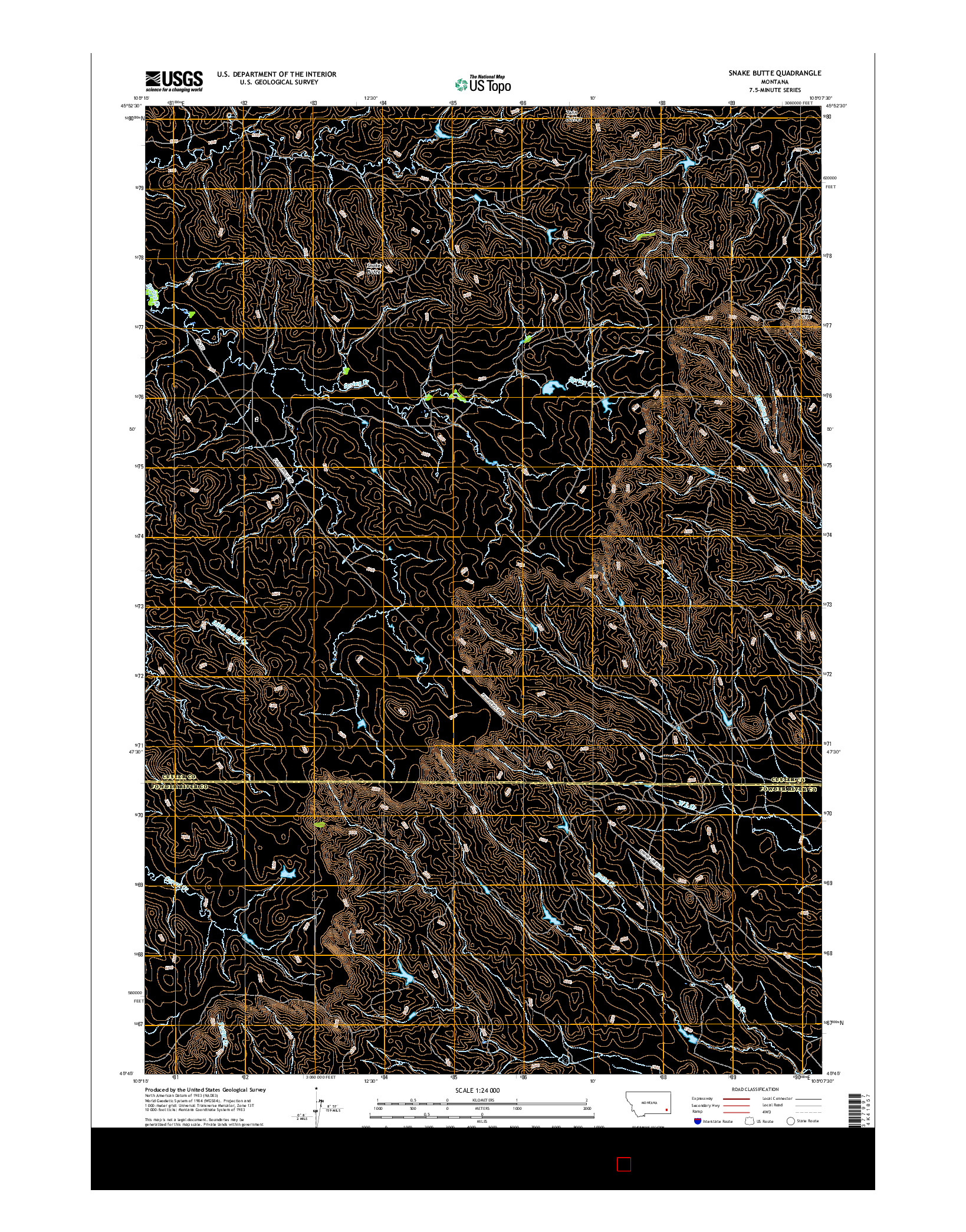 USGS US TOPO 7.5-MINUTE MAP FOR SNAKE BUTTE, MT 2017