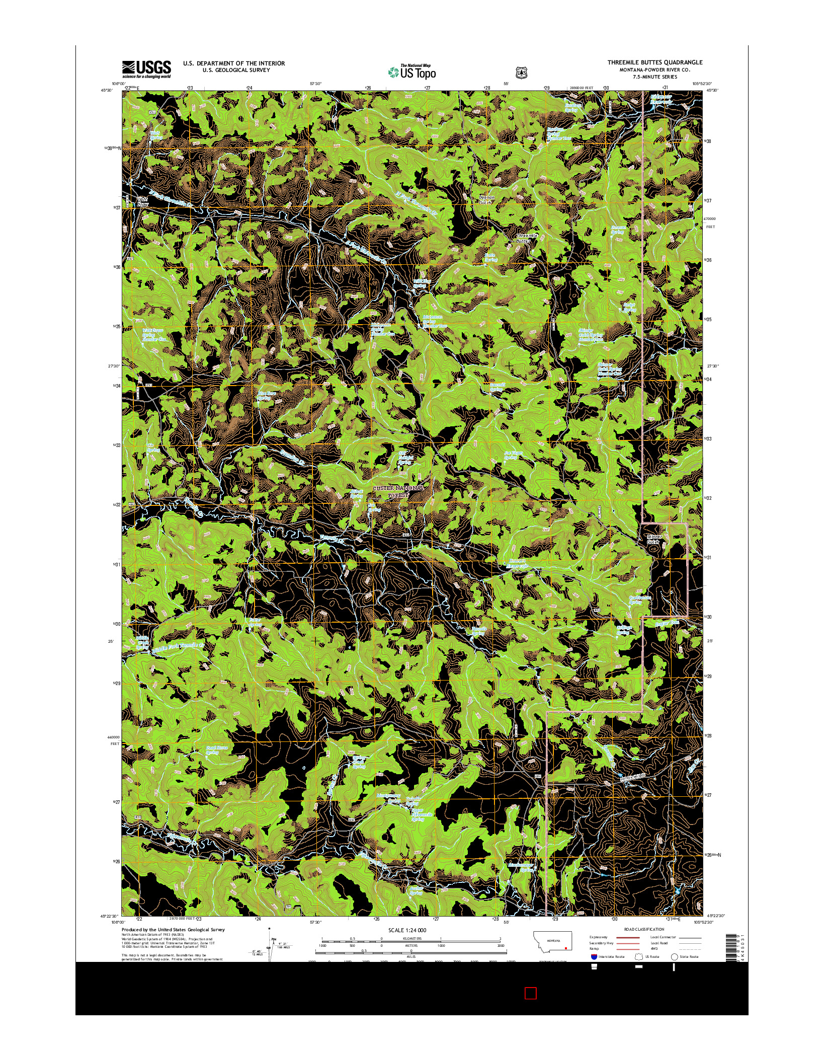 USGS US TOPO 7.5-MINUTE MAP FOR THREEMILE BUTTES, MT 2017