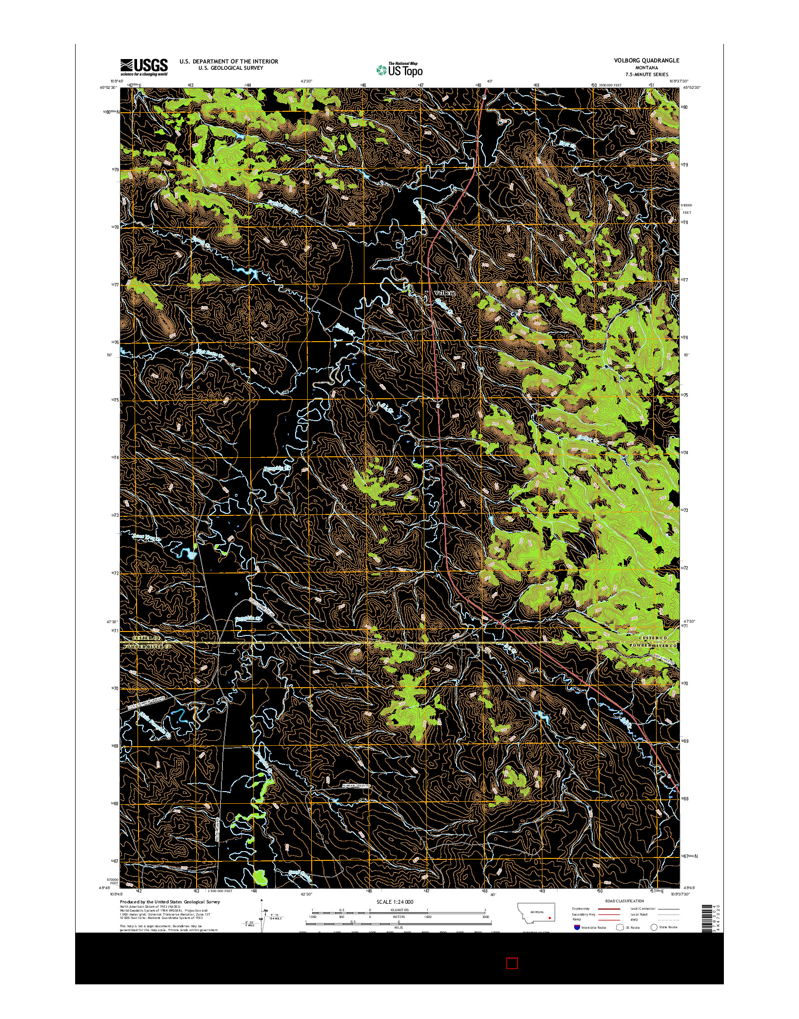 USGS US TOPO 7.5-MINUTE MAP FOR VOLBORG, MT 2017