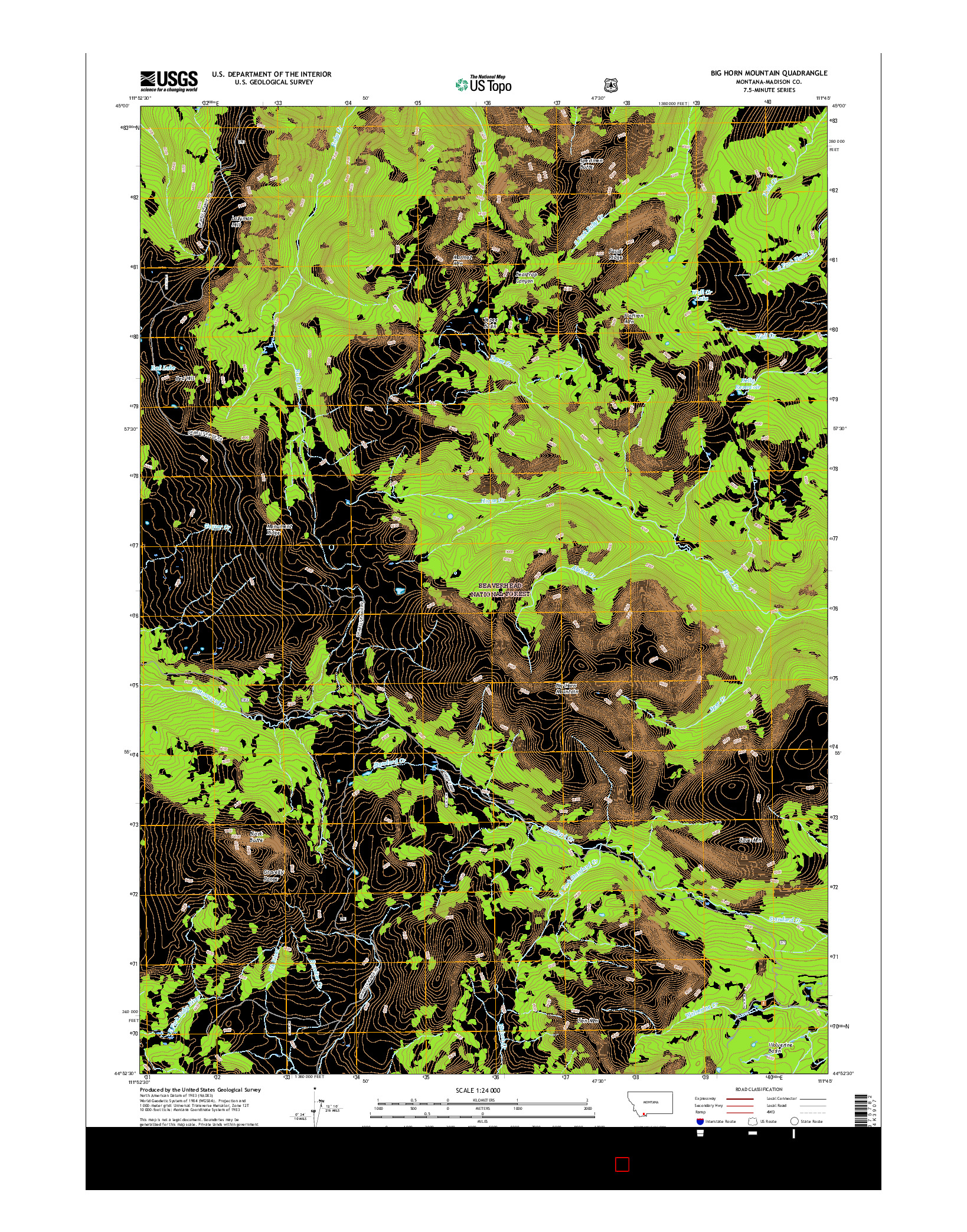 USGS US TOPO 7.5-MINUTE MAP FOR BIG HORN MOUNTAIN, MT 2017