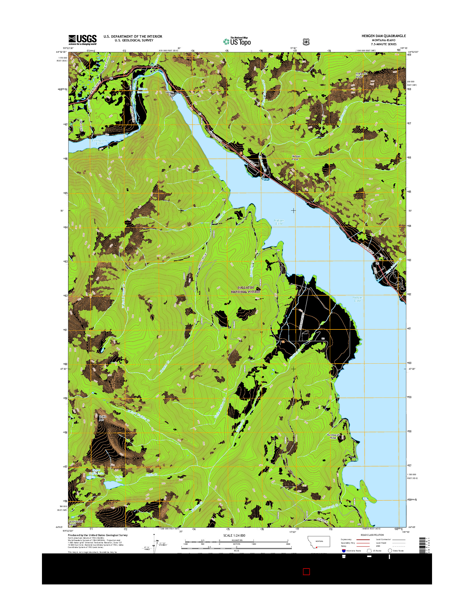 USGS US TOPO 7.5-MINUTE MAP FOR HEBGEN DAM, MT-ID 2017