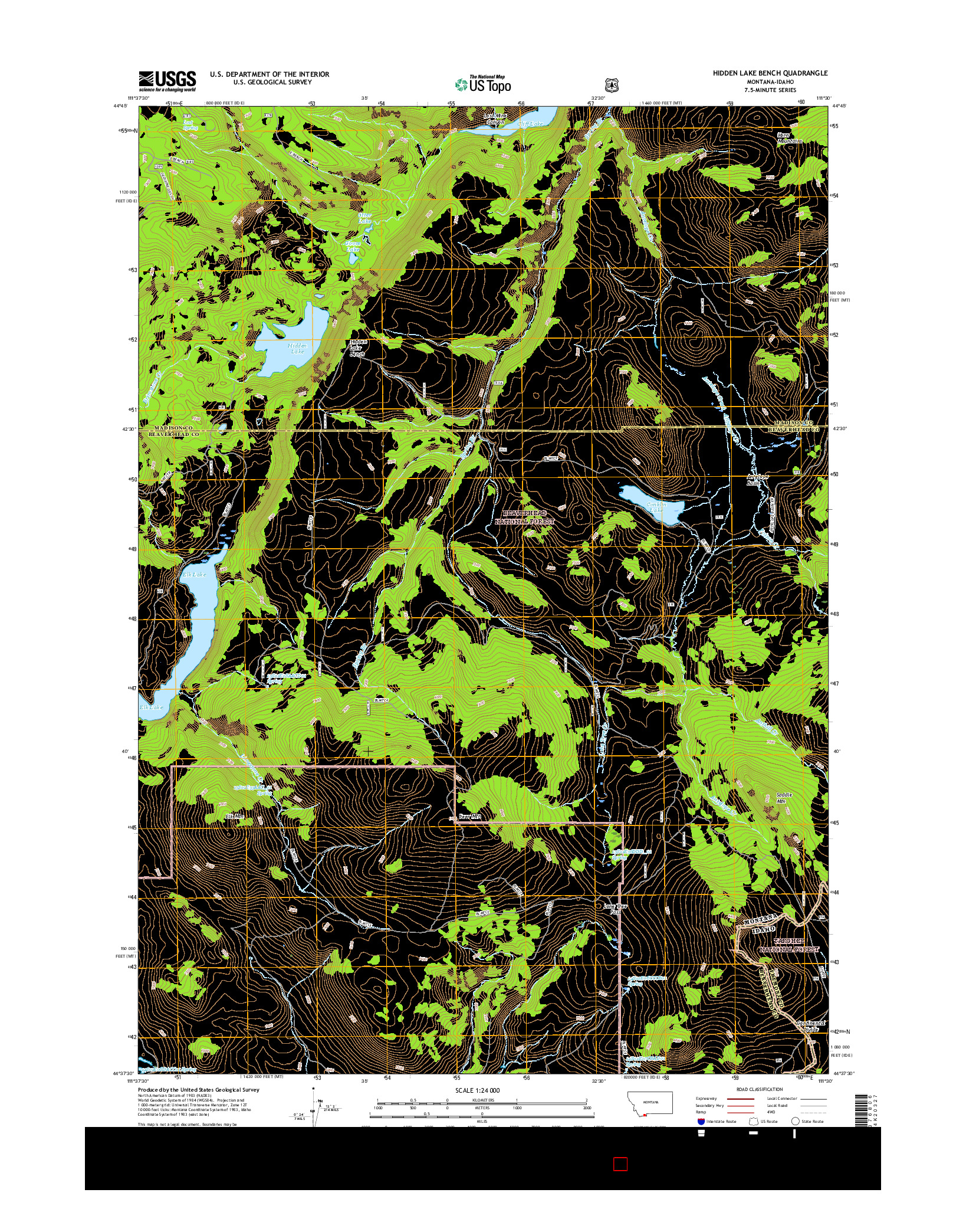 USGS US TOPO 7.5-MINUTE MAP FOR HIDDEN LAKE BENCH, MT-ID 2017