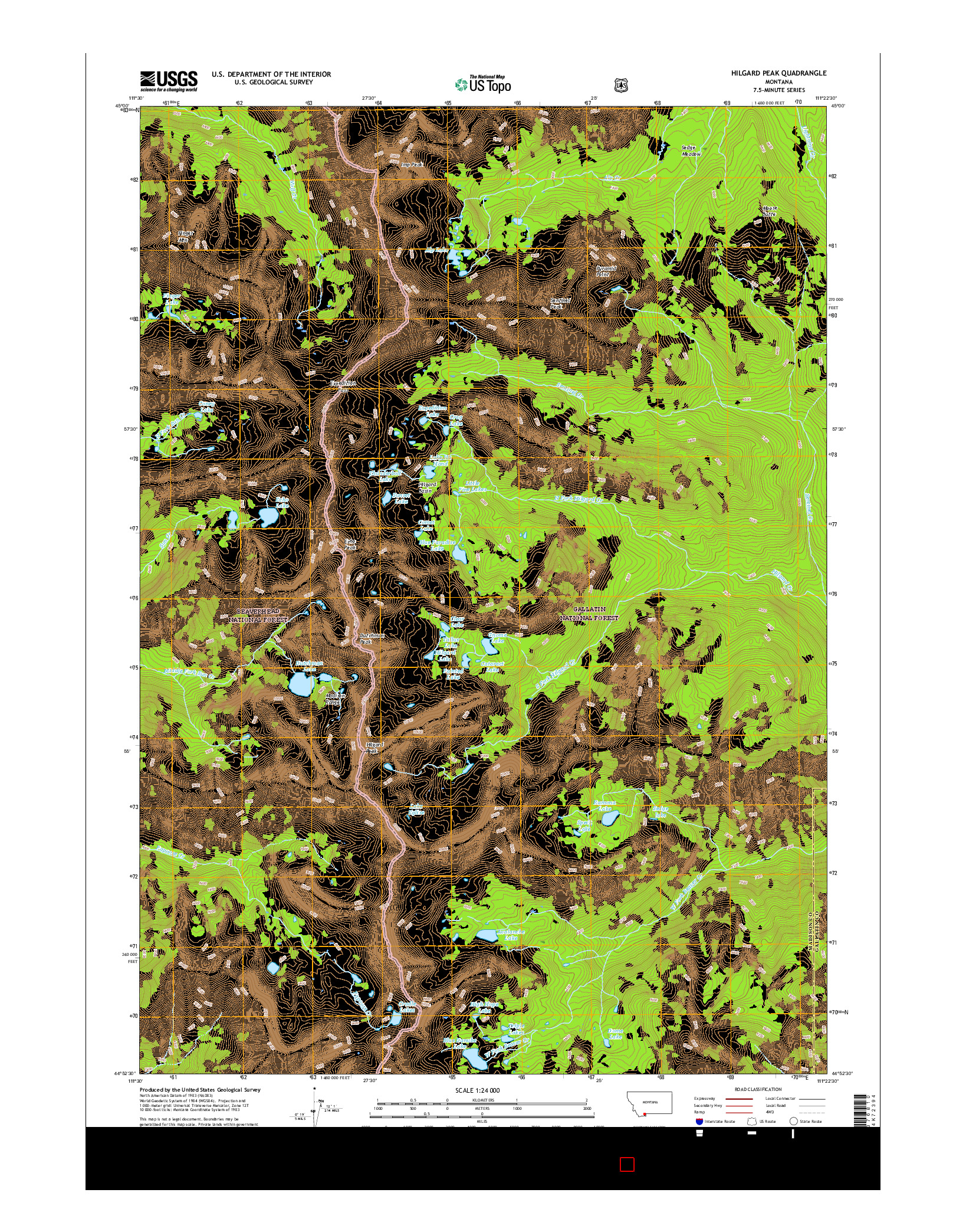 USGS US TOPO 7.5-MINUTE MAP FOR HILGARD PEAK, MT 2017