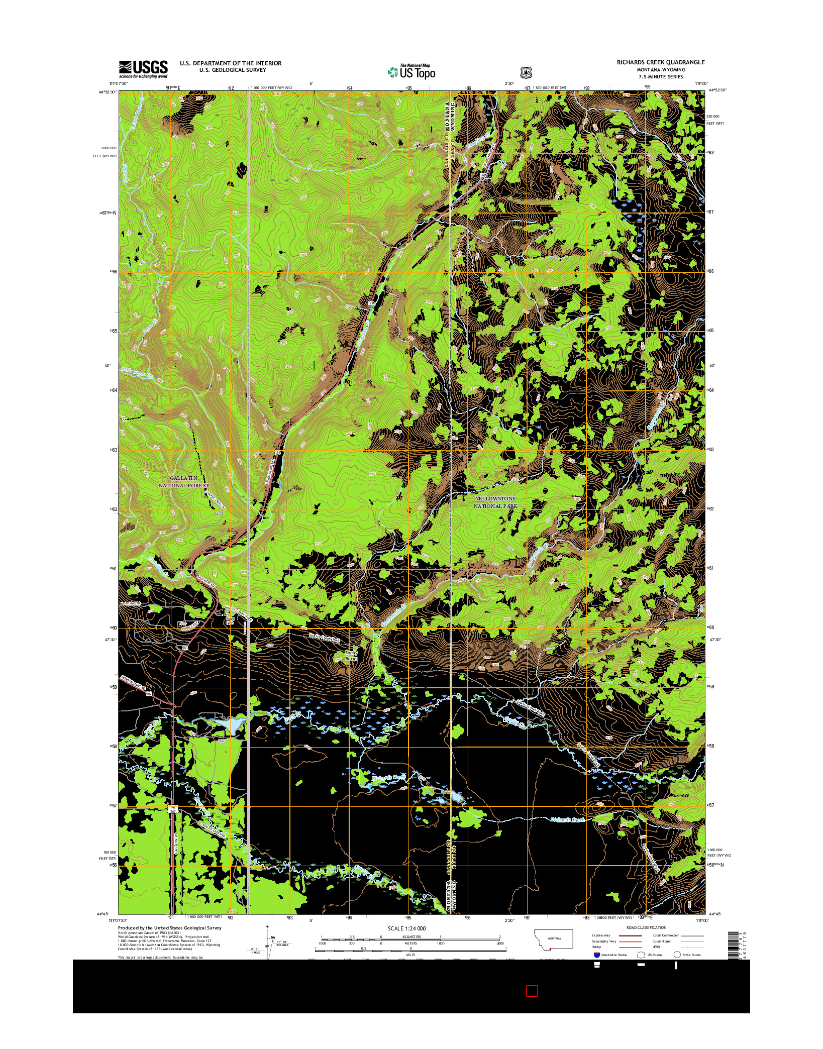 USGS US TOPO 7.5-MINUTE MAP FOR RICHARDS CREEK, MT-WY 2017