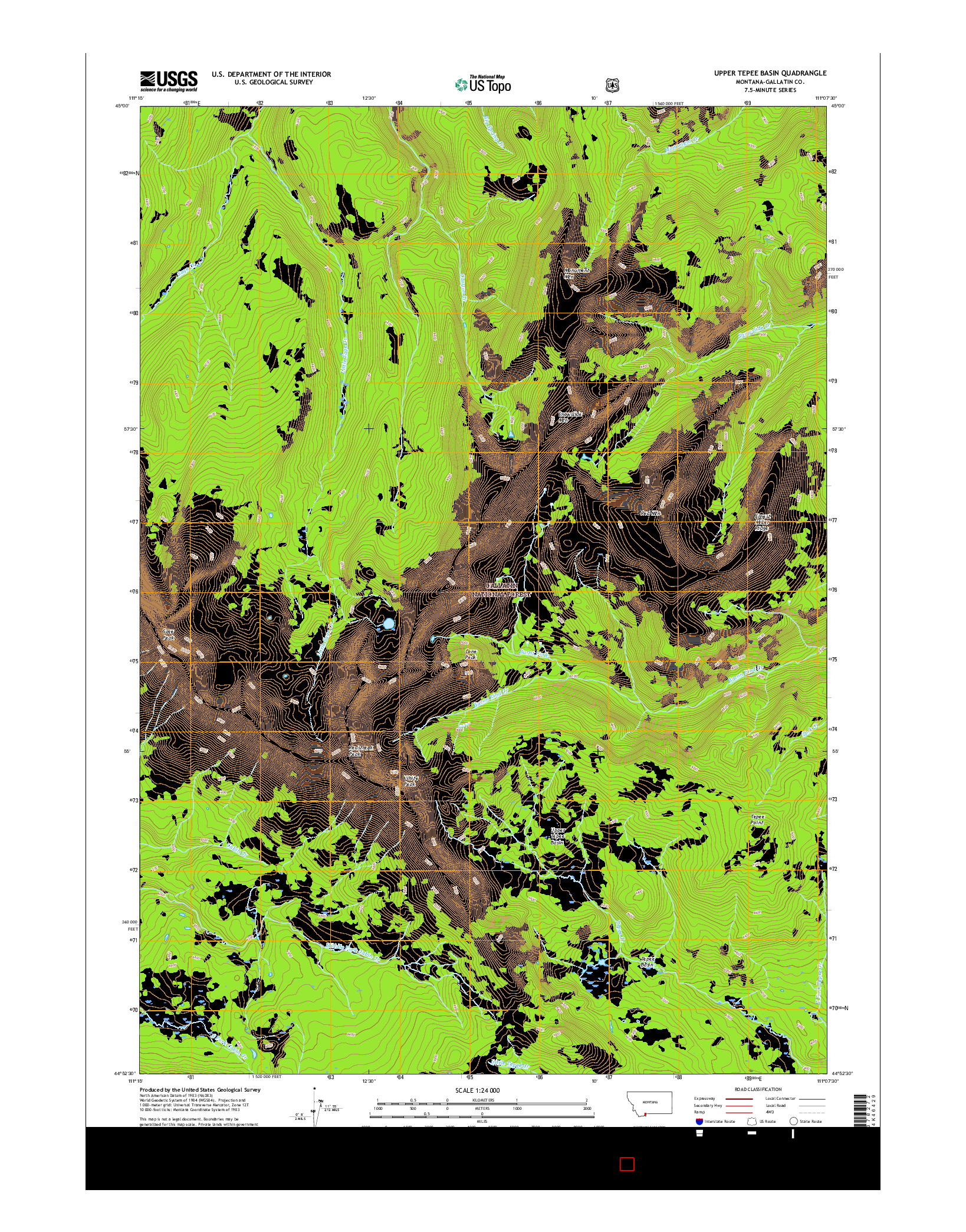 USGS US TOPO 7.5-MINUTE MAP FOR UPPER TEPEE BASIN, MT 2017