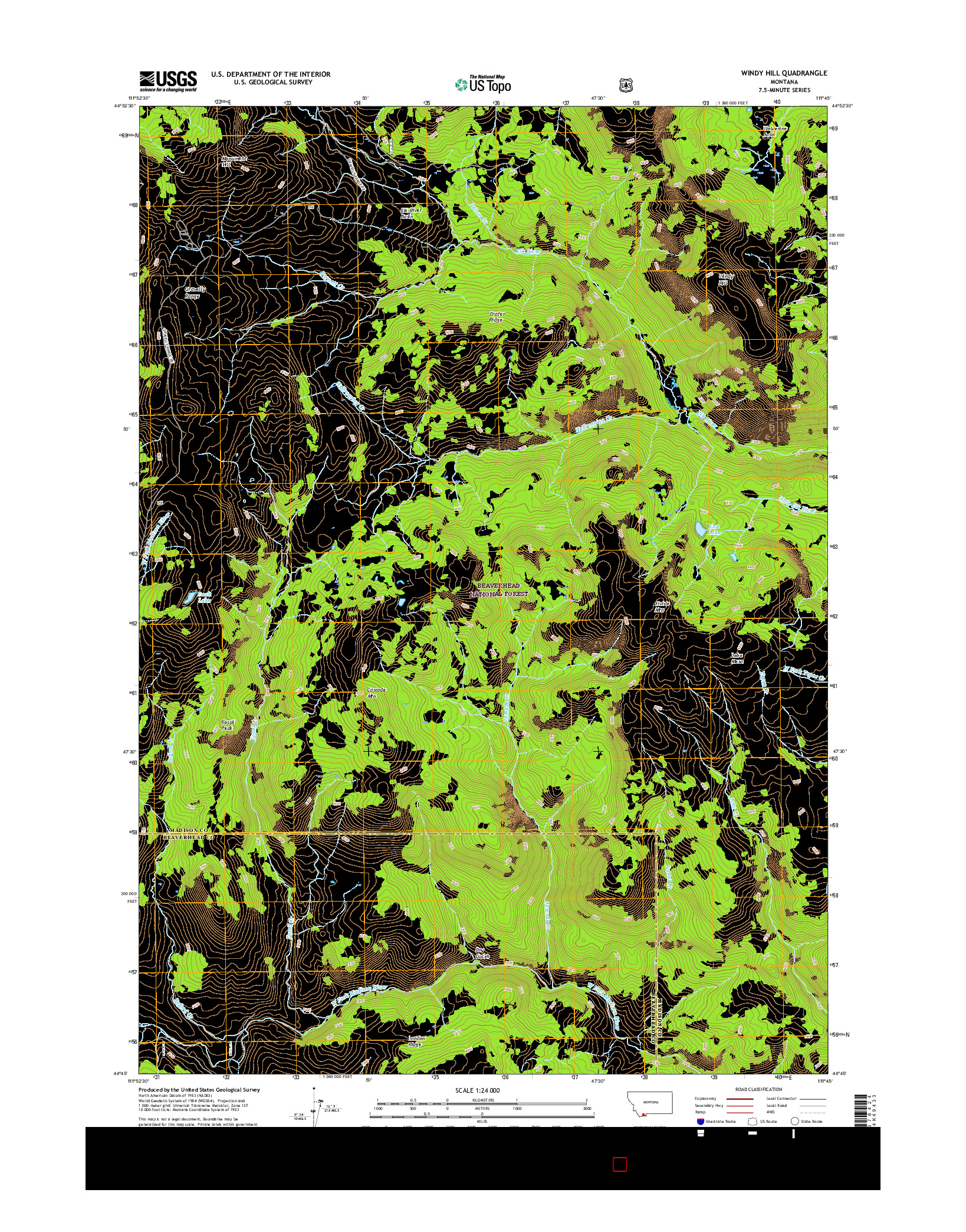 USGS US TOPO 7.5-MINUTE MAP FOR WINDY HILL, MT 2017