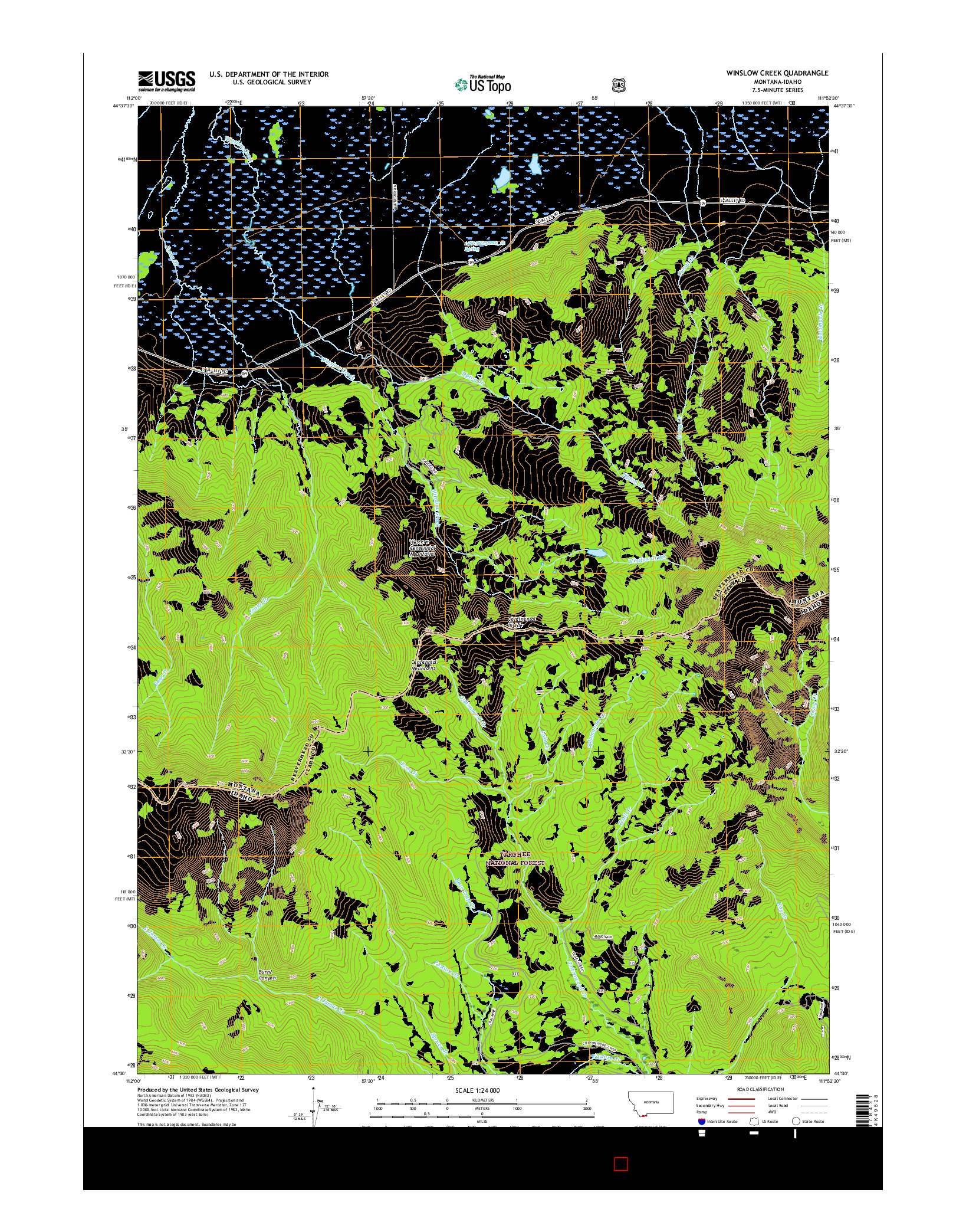 USGS US TOPO 7.5-MINUTE MAP FOR WINSLOW CREEK, MT-ID 2017
