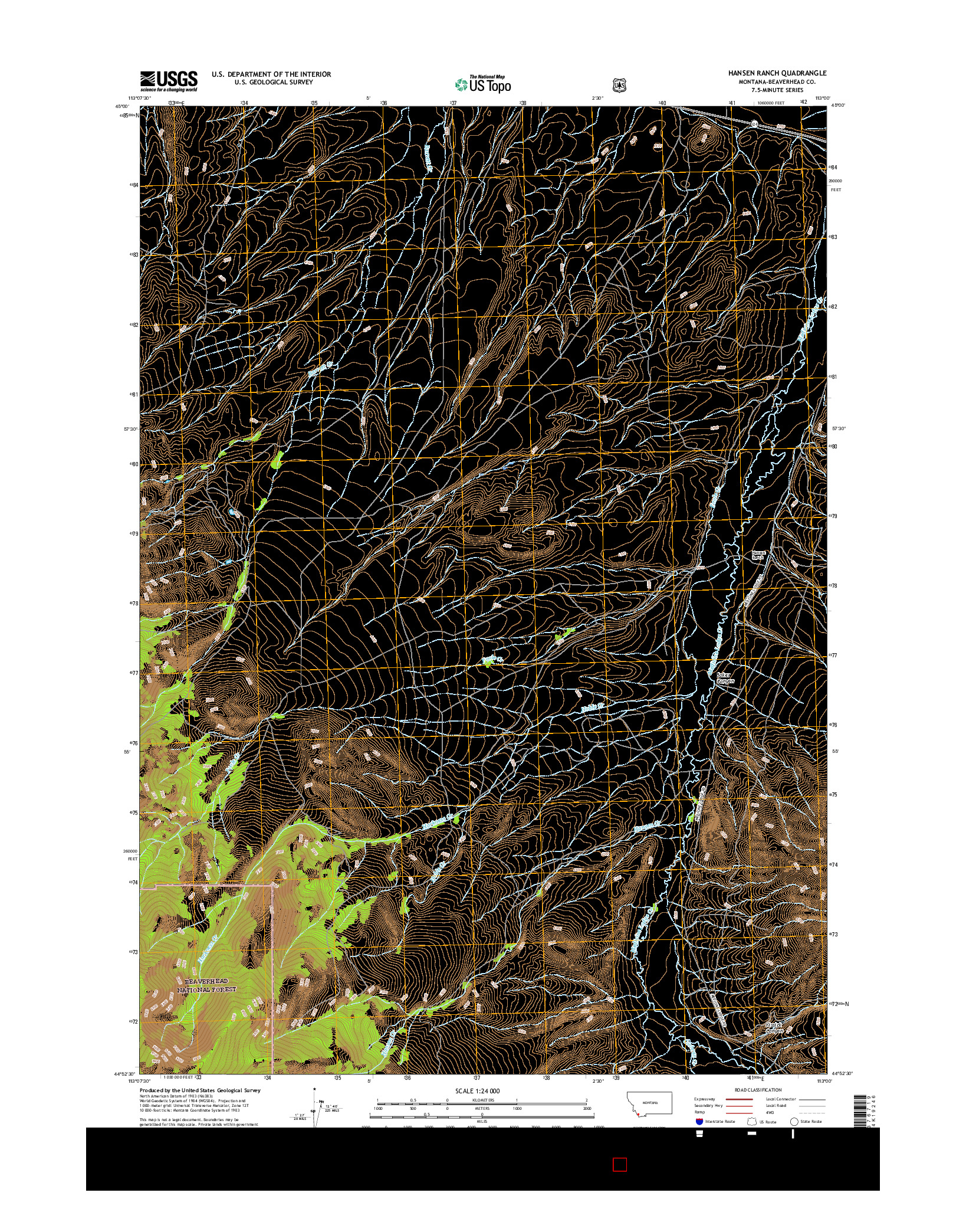 USGS US TOPO 7.5-MINUTE MAP FOR HANSEN RANCH, MT 2017