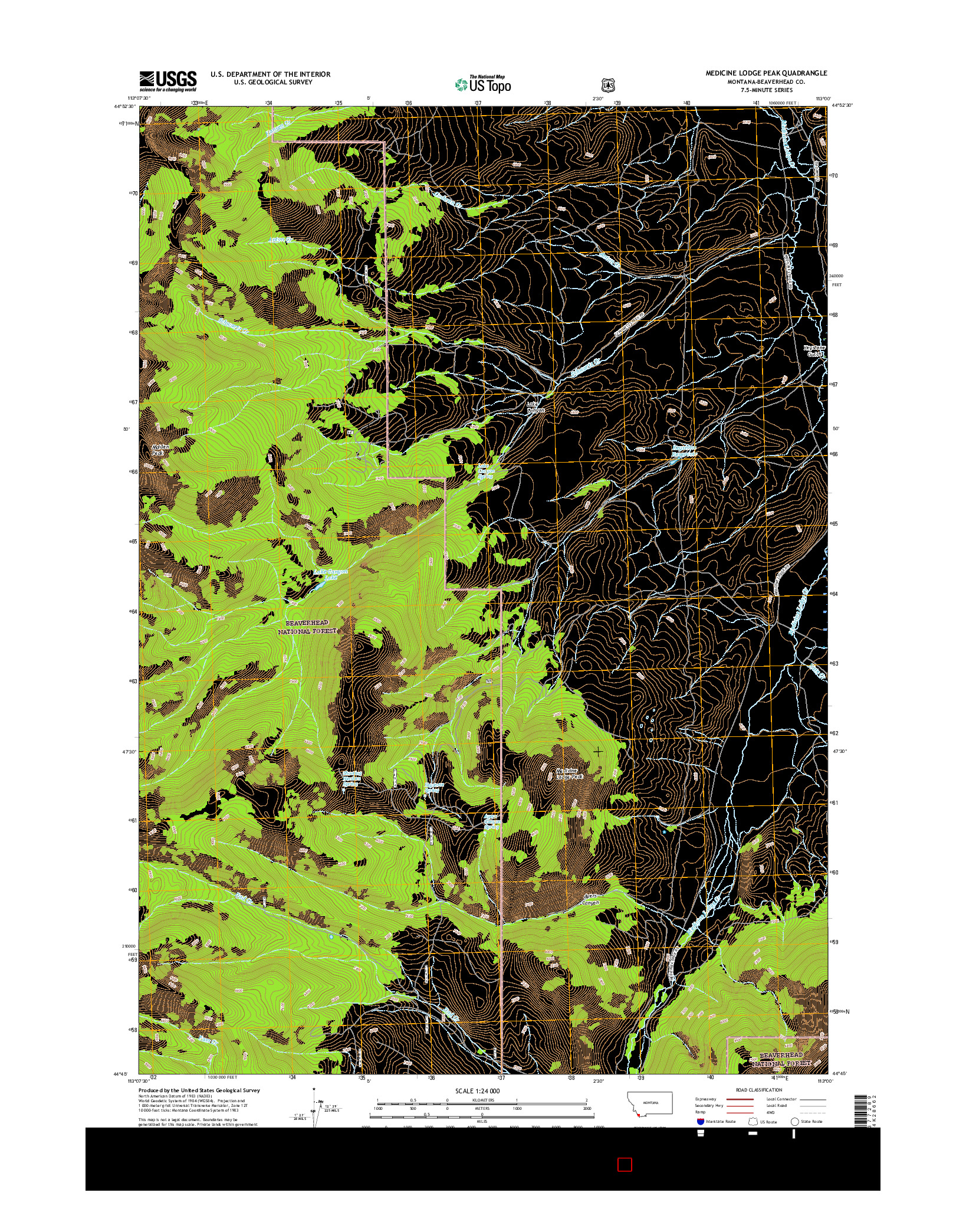 USGS US TOPO 7.5-MINUTE MAP FOR MEDICINE LODGE PEAK, MT 2017