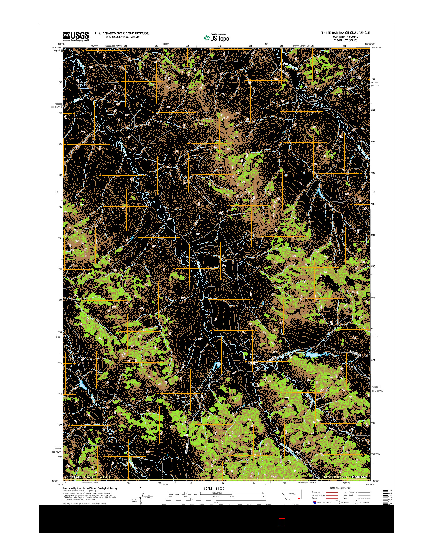 USGS US TOPO 7.5-MINUTE MAP FOR THREE BAR RANCH, MT-WY 2017