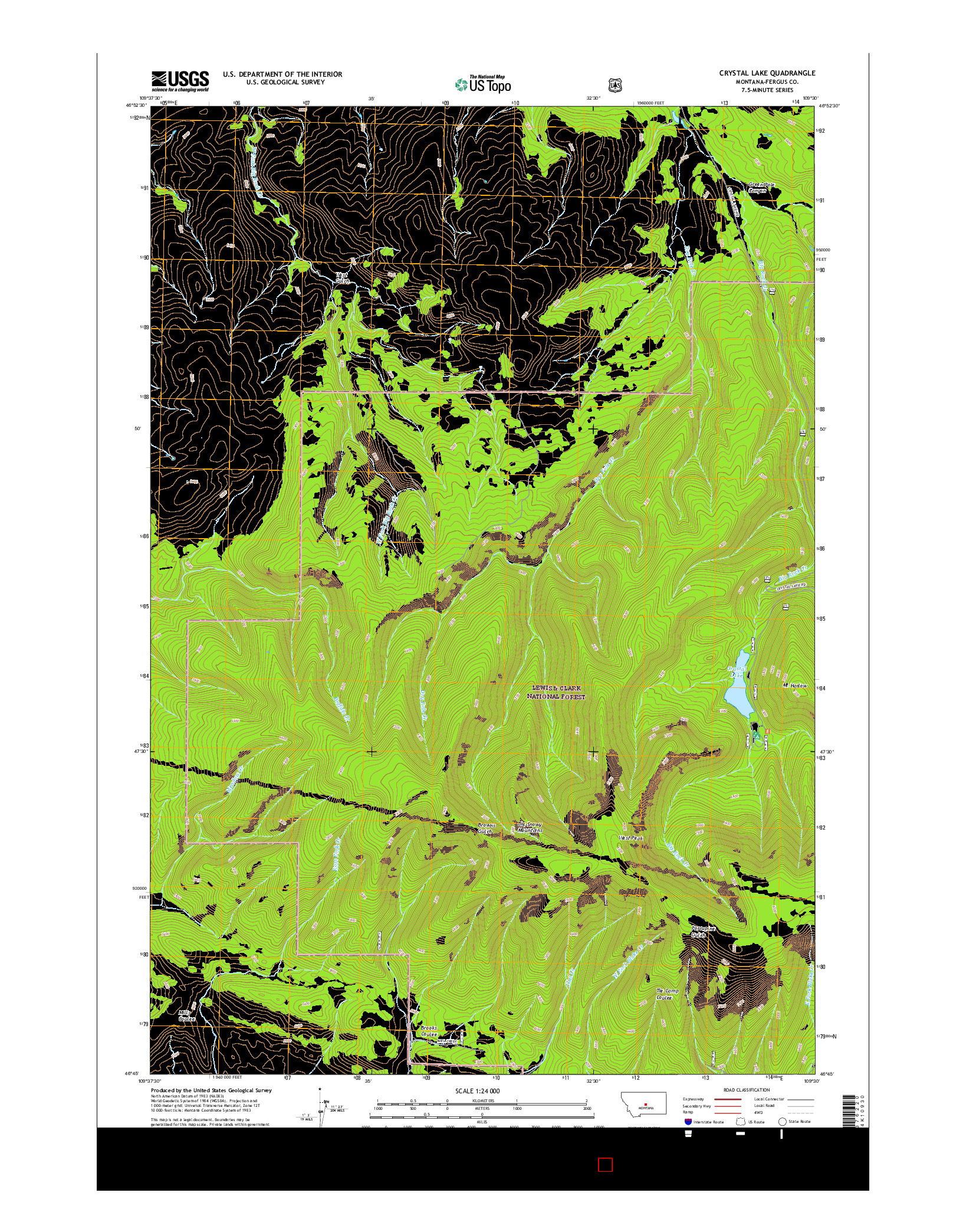 USGS US TOPO 7.5-MINUTE MAP FOR CRYSTAL LAKE, MT 2017