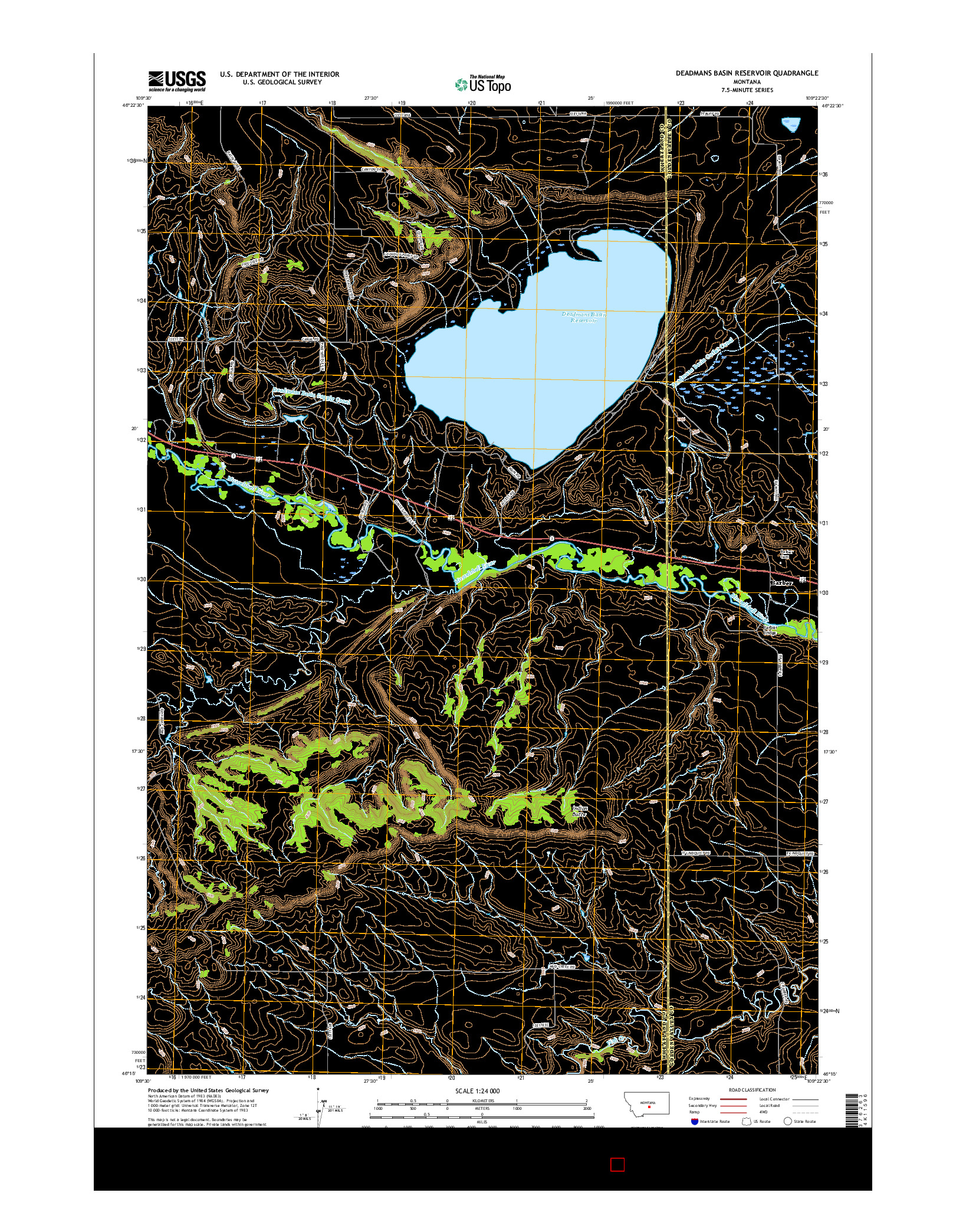 USGS US TOPO 7.5-MINUTE MAP FOR DEADMANS BASIN RESERVOIR, MT 2017