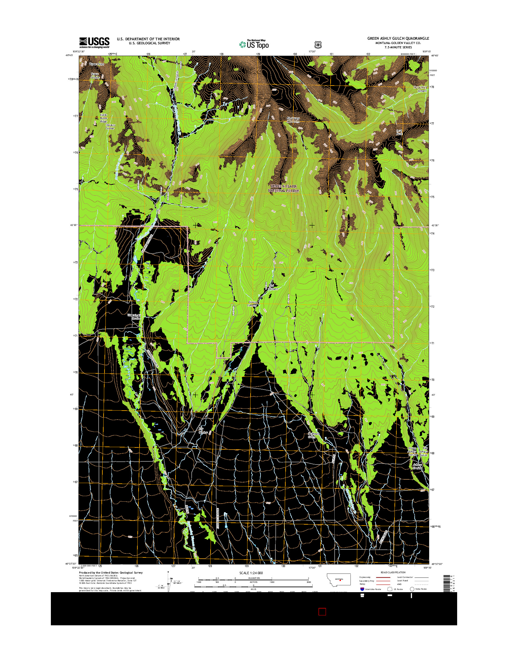 USGS US TOPO 7.5-MINUTE MAP FOR GREEN ASHLY GULCH, MT 2017