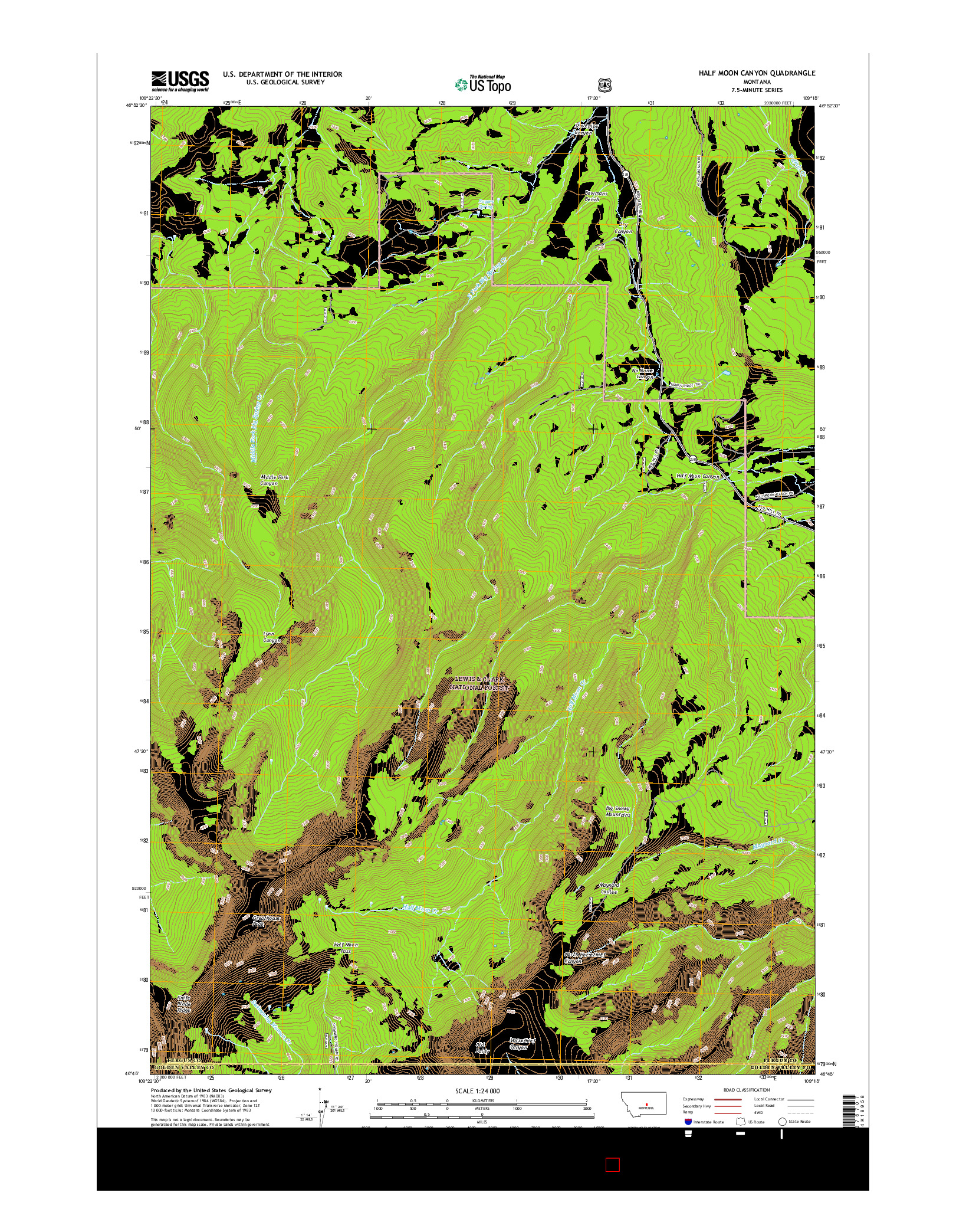 USGS US TOPO 7.5-MINUTE MAP FOR HALF MOON CANYON, MT 2017