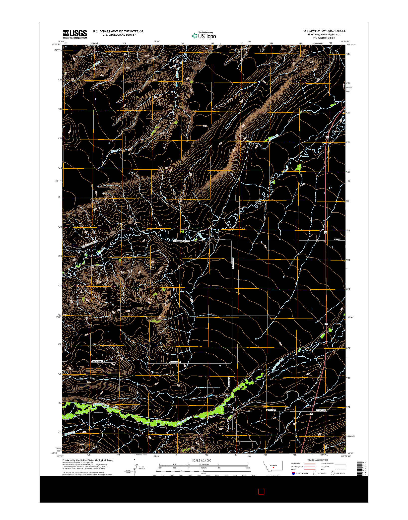 USGS US TOPO 7.5-MINUTE MAP FOR HARLOWTON SW, MT 2017