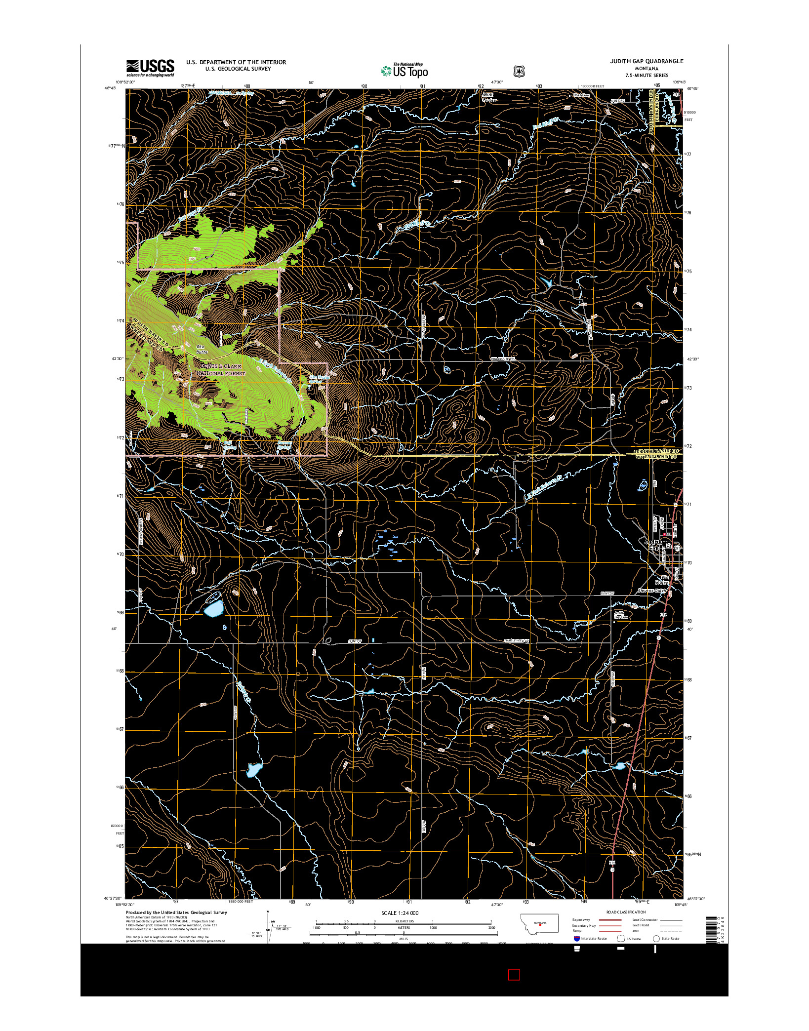 USGS US TOPO 7.5-MINUTE MAP FOR JUDITH GAP, MT 2017