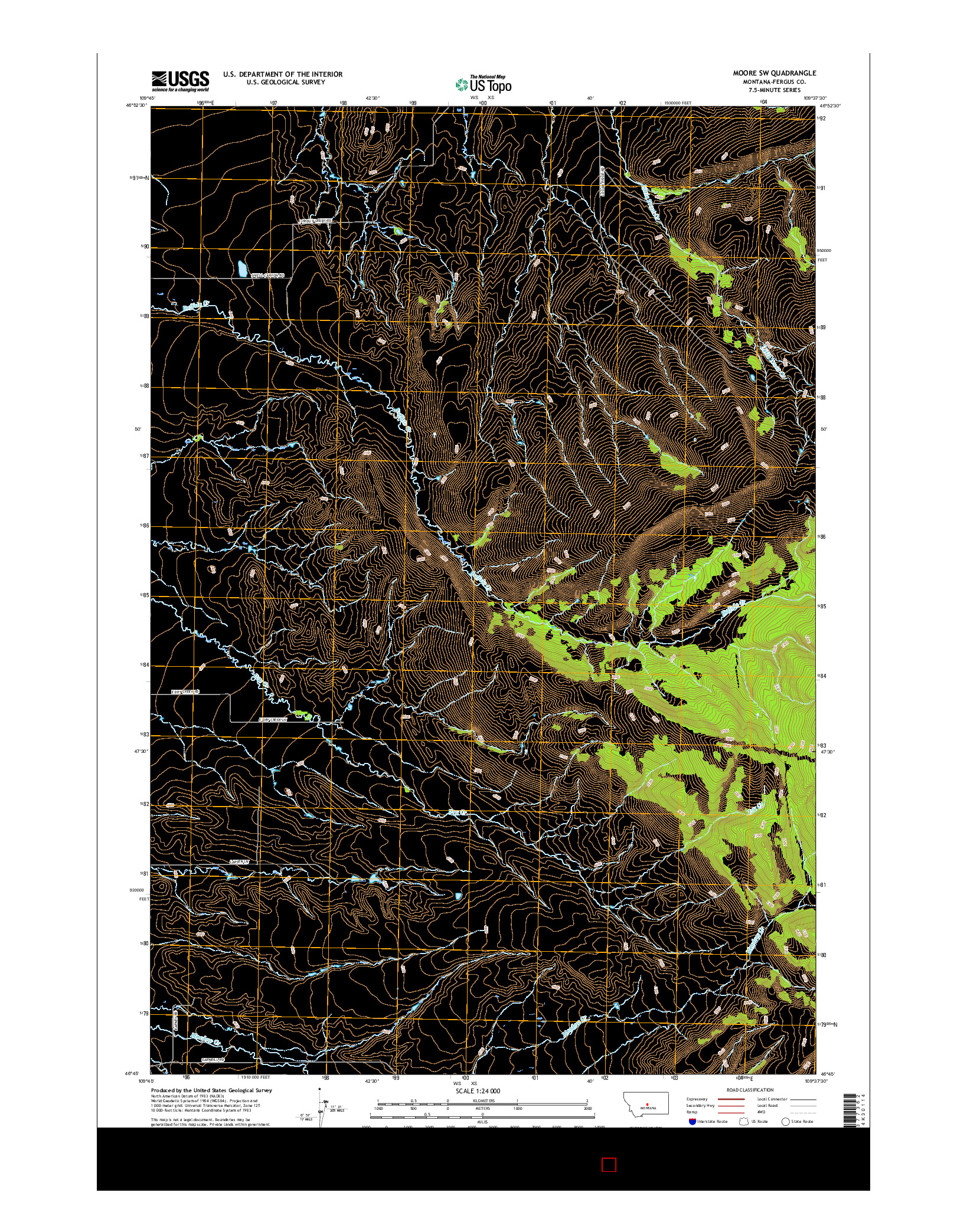 USGS US TOPO 7.5-MINUTE MAP FOR MOORE SW, MT 2017