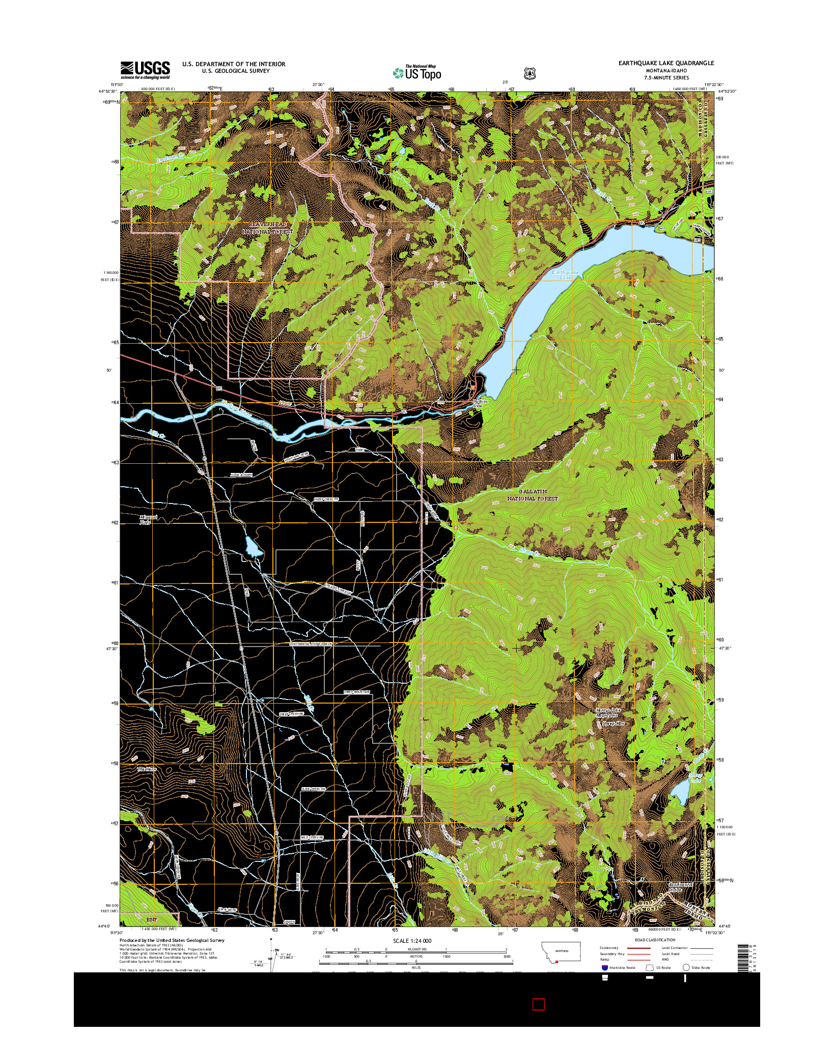 USGS US TOPO 7.5-MINUTE MAP FOR EARTHQUAKE LAKE, MT-ID 2017