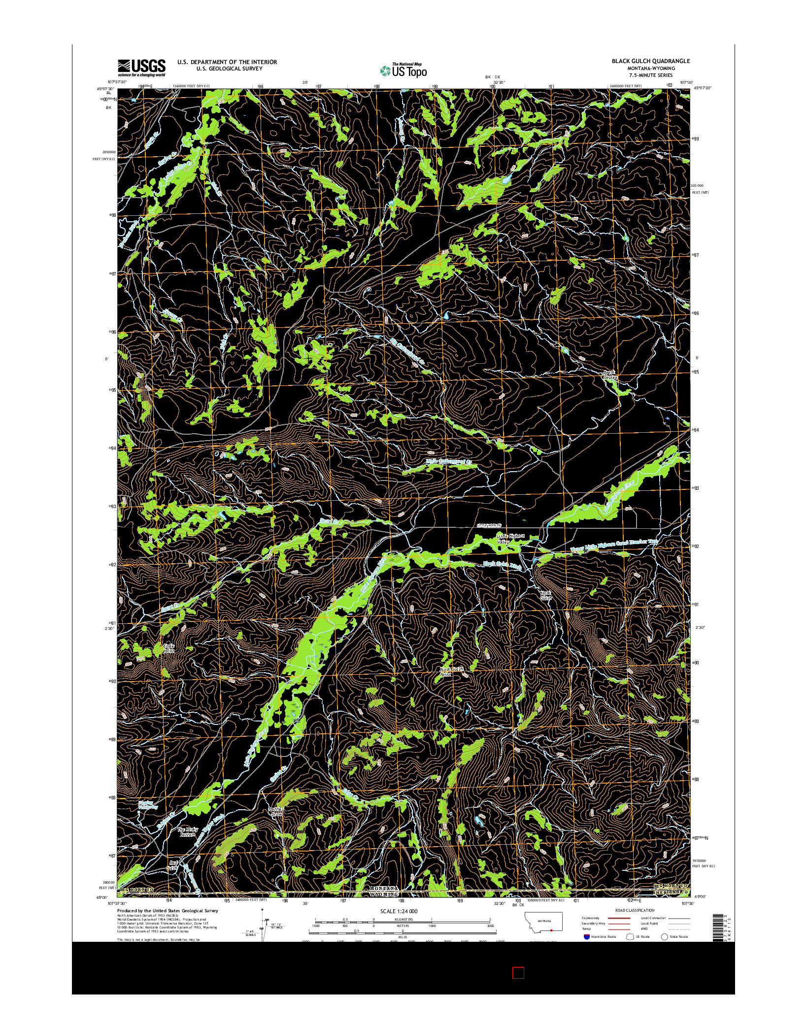 USGS US TOPO 7.5-MINUTE MAP FOR BLACK GULCH, MT-WY 2017
