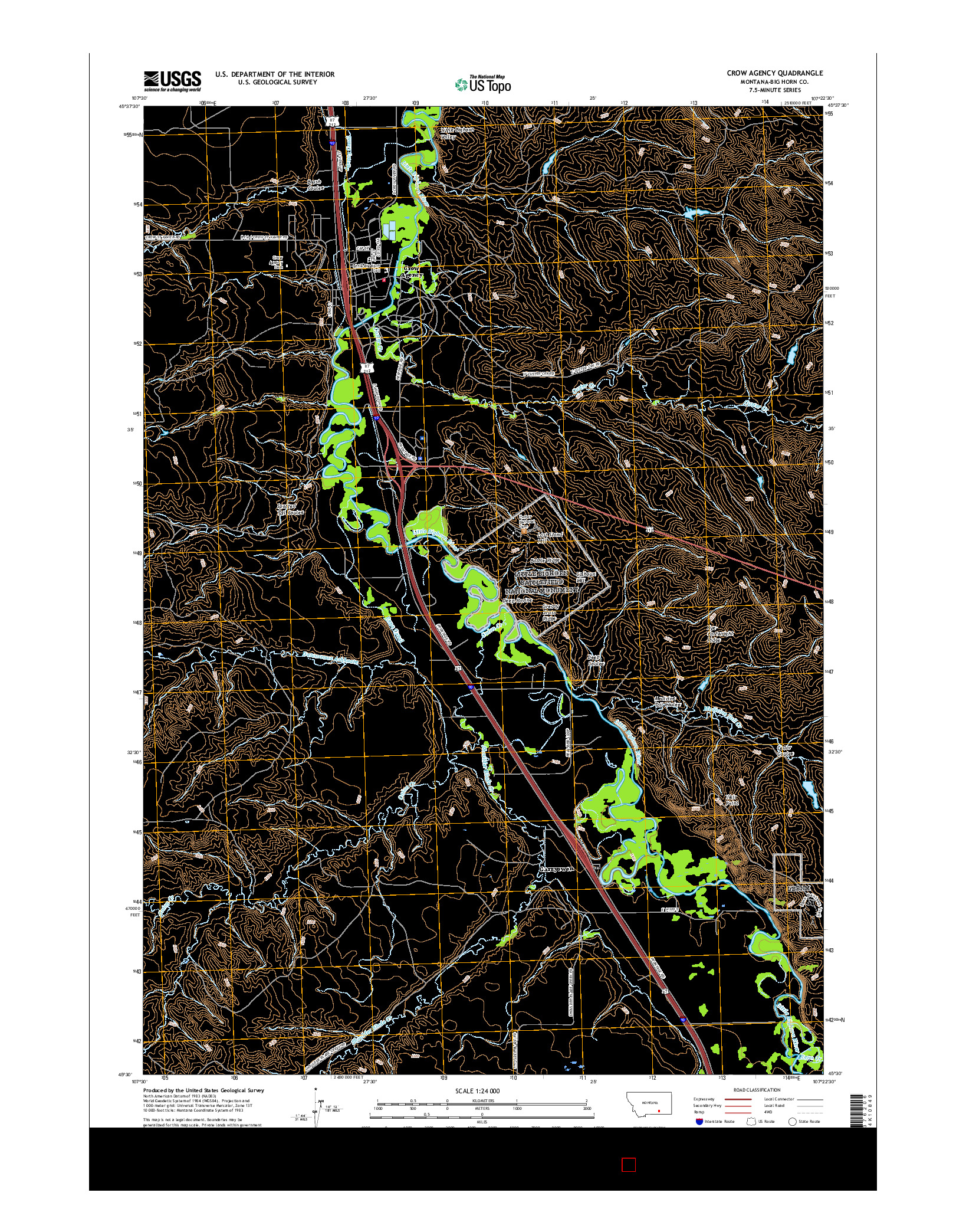 USGS US TOPO 7.5-MINUTE MAP FOR CROW AGENCY, MT 2017