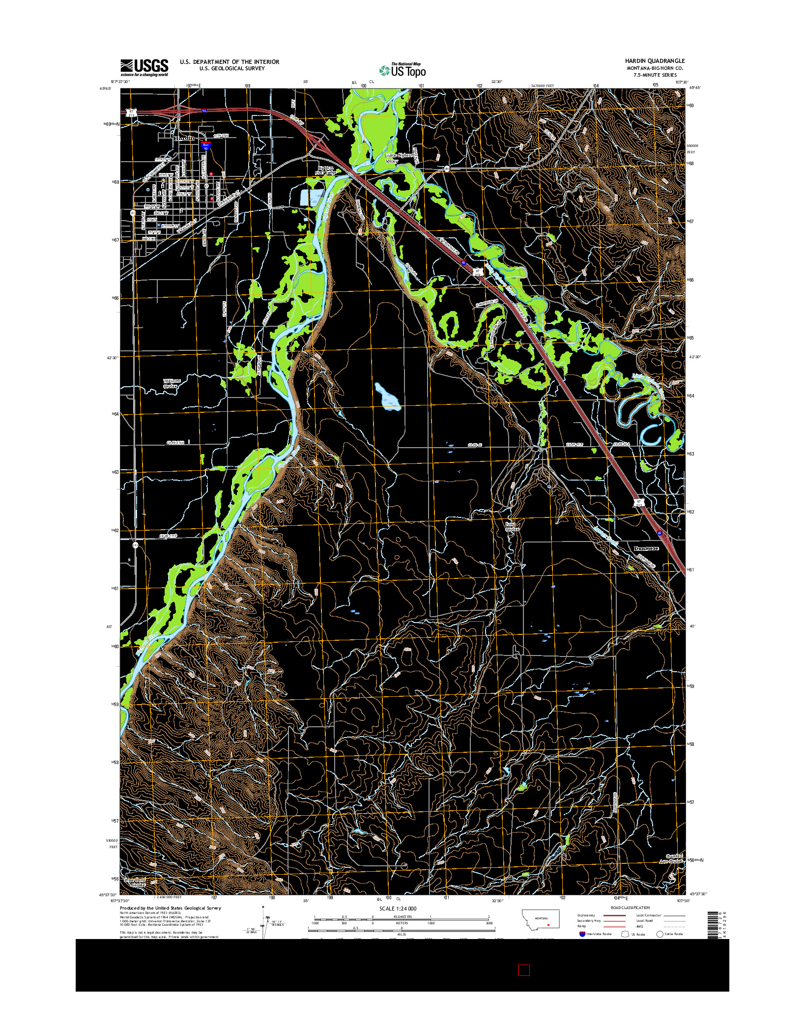 USGS US TOPO 7.5-MINUTE MAP FOR HARDIN, MT 2017