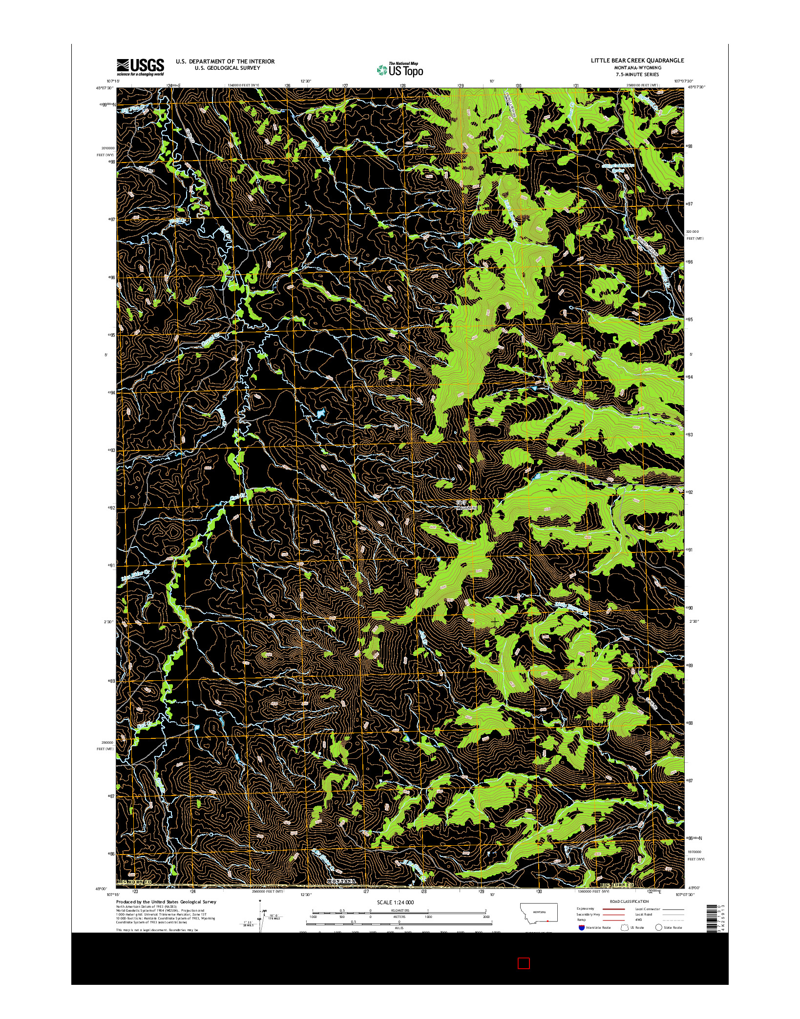 USGS US TOPO 7.5-MINUTE MAP FOR LITTLE BEAR CREEK, MT-WY 2017