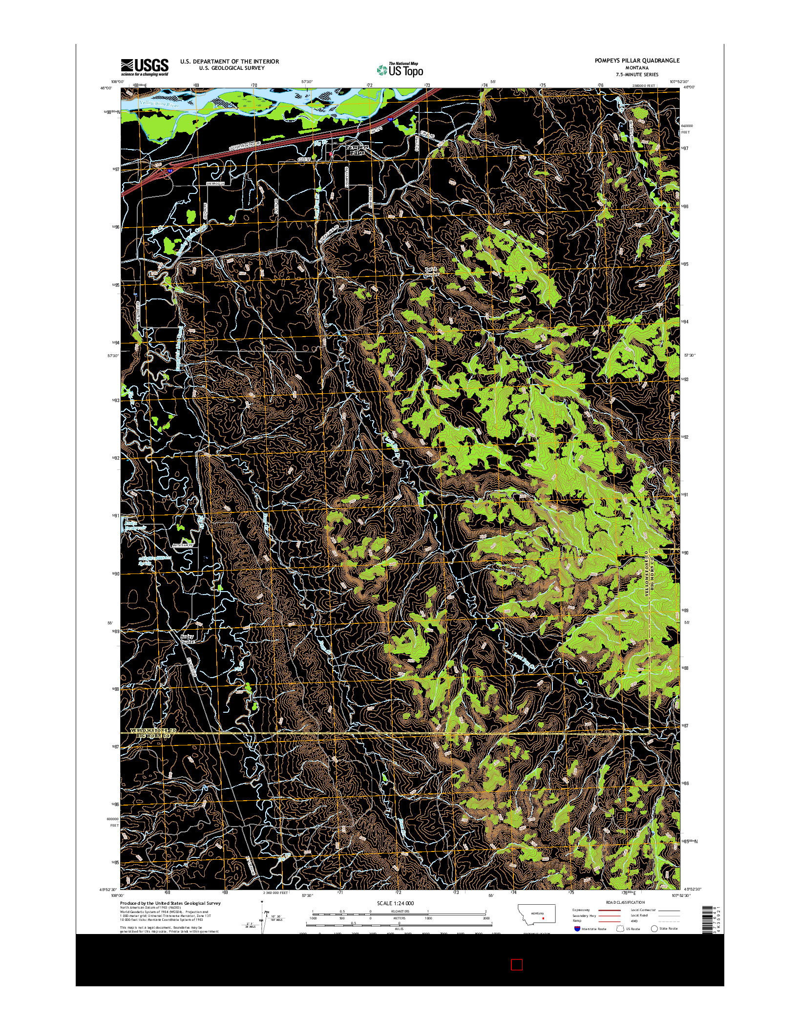 USGS US TOPO 7.5-MINUTE MAP FOR POMPEYS PILLAR, MT 2017