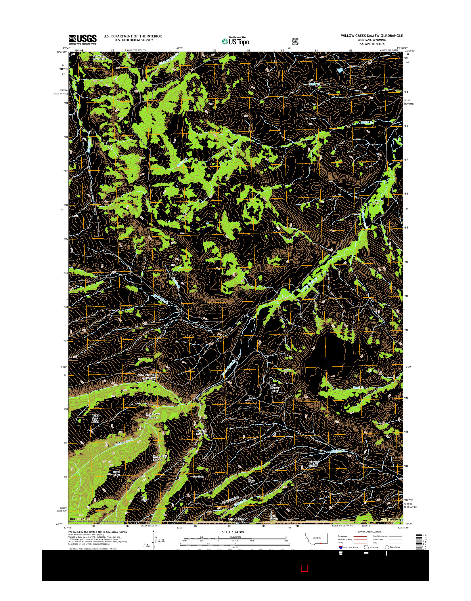 USGS US TOPO 7.5-MINUTE MAP FOR WILLOW CREEK DAM SW, MT-WY 2017