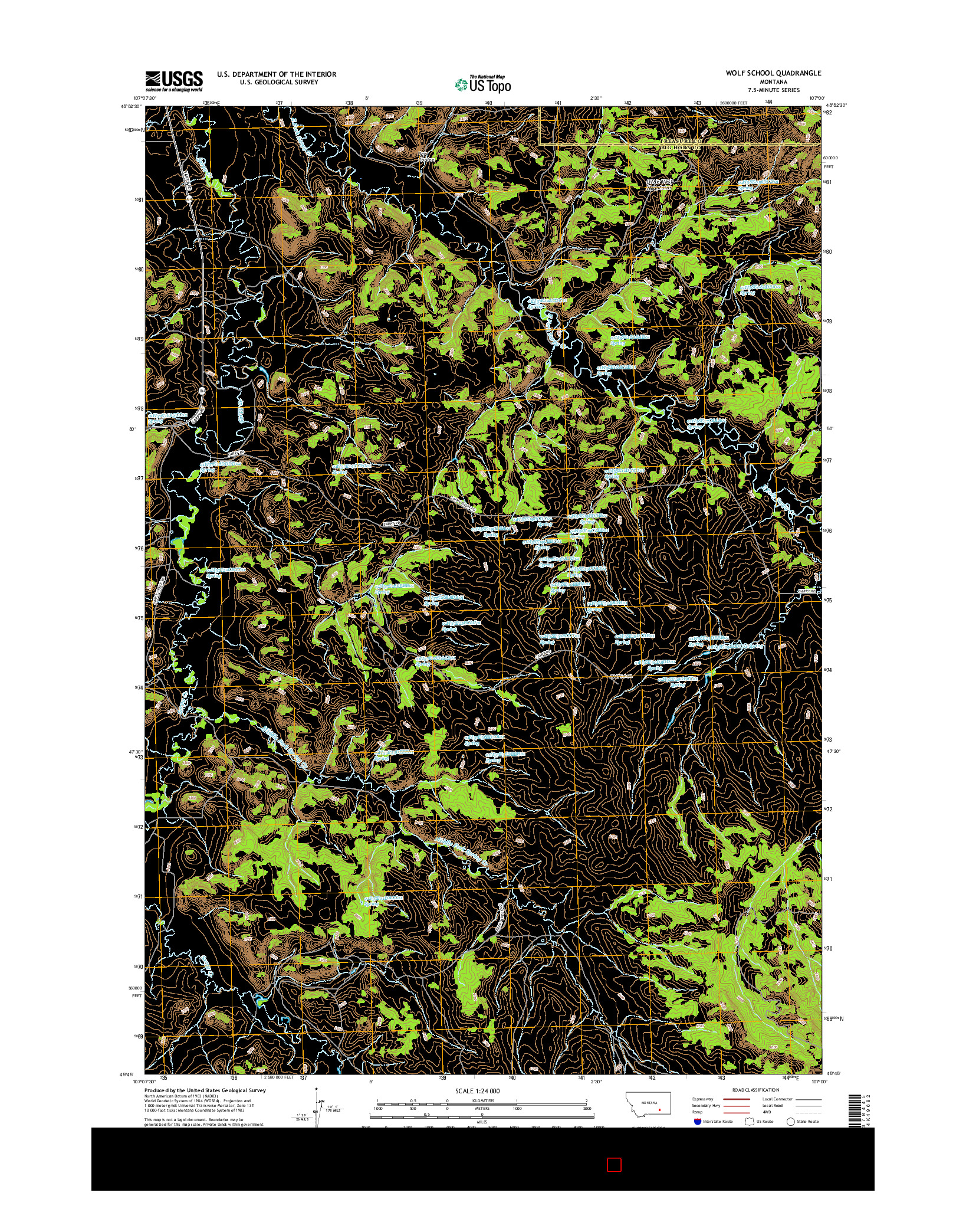 USGS US TOPO 7.5-MINUTE MAP FOR WOLF SCHOOL, MT 2017