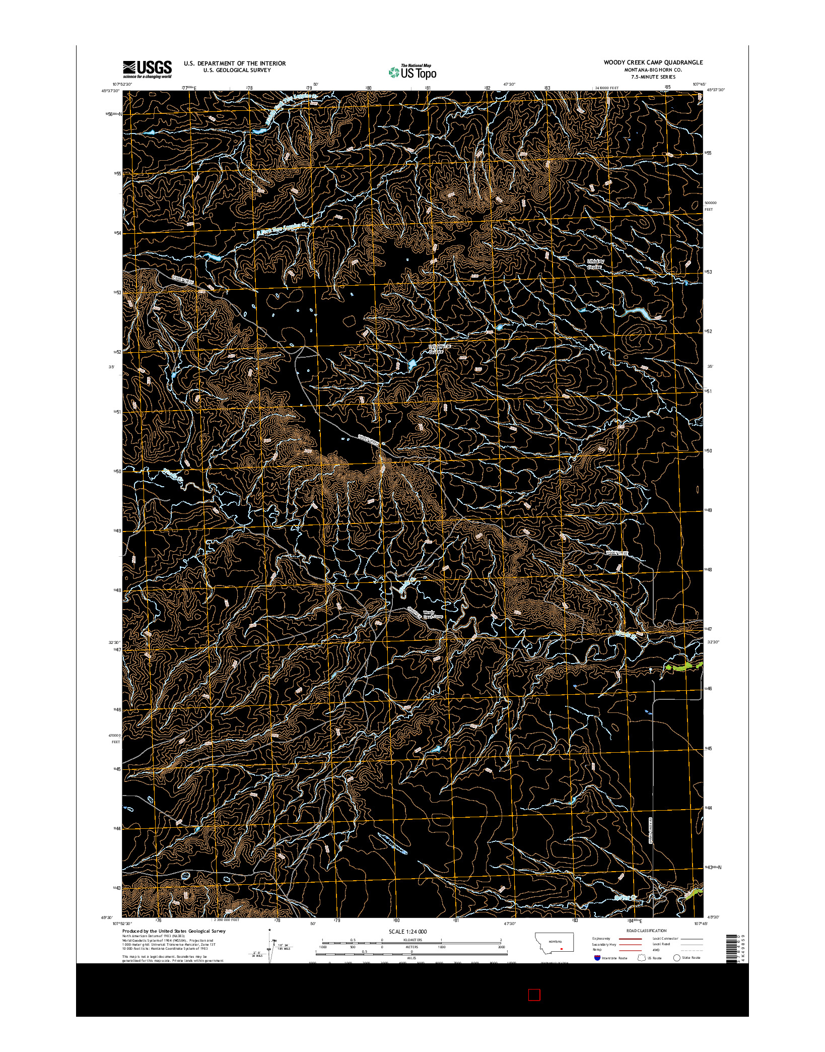 USGS US TOPO 7.5-MINUTE MAP FOR WOODY CREEK CAMP, MT 2017