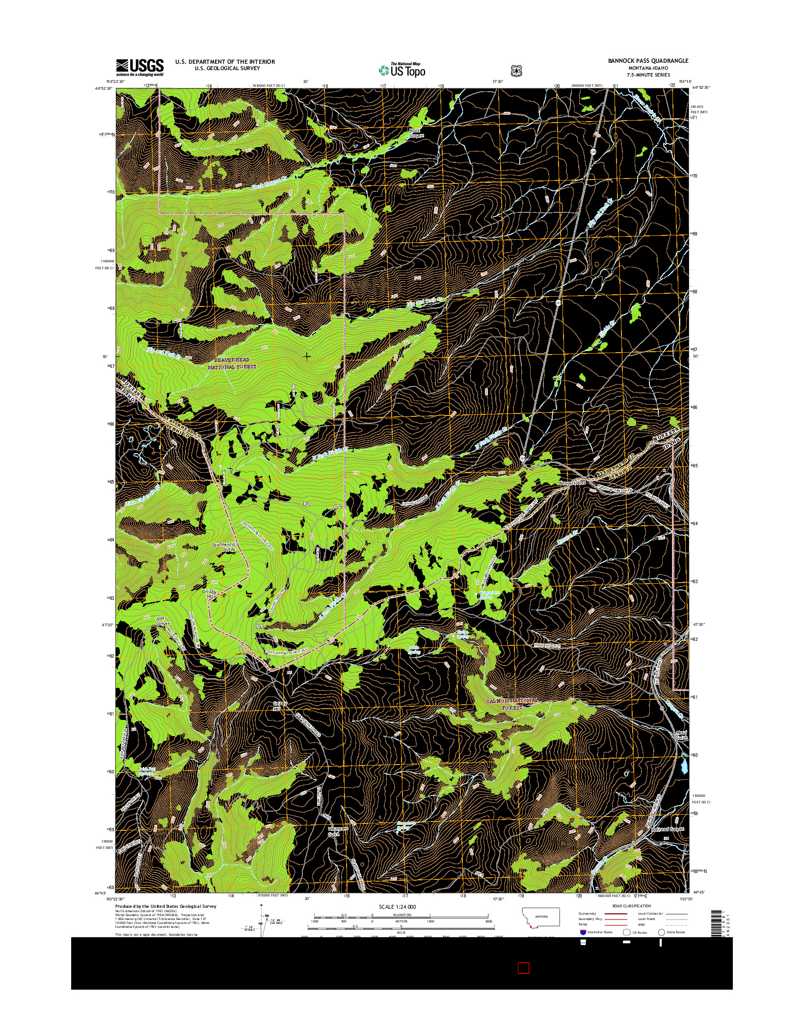 USGS US TOPO 7.5-MINUTE MAP FOR BANNOCK PASS, MT-ID 2017