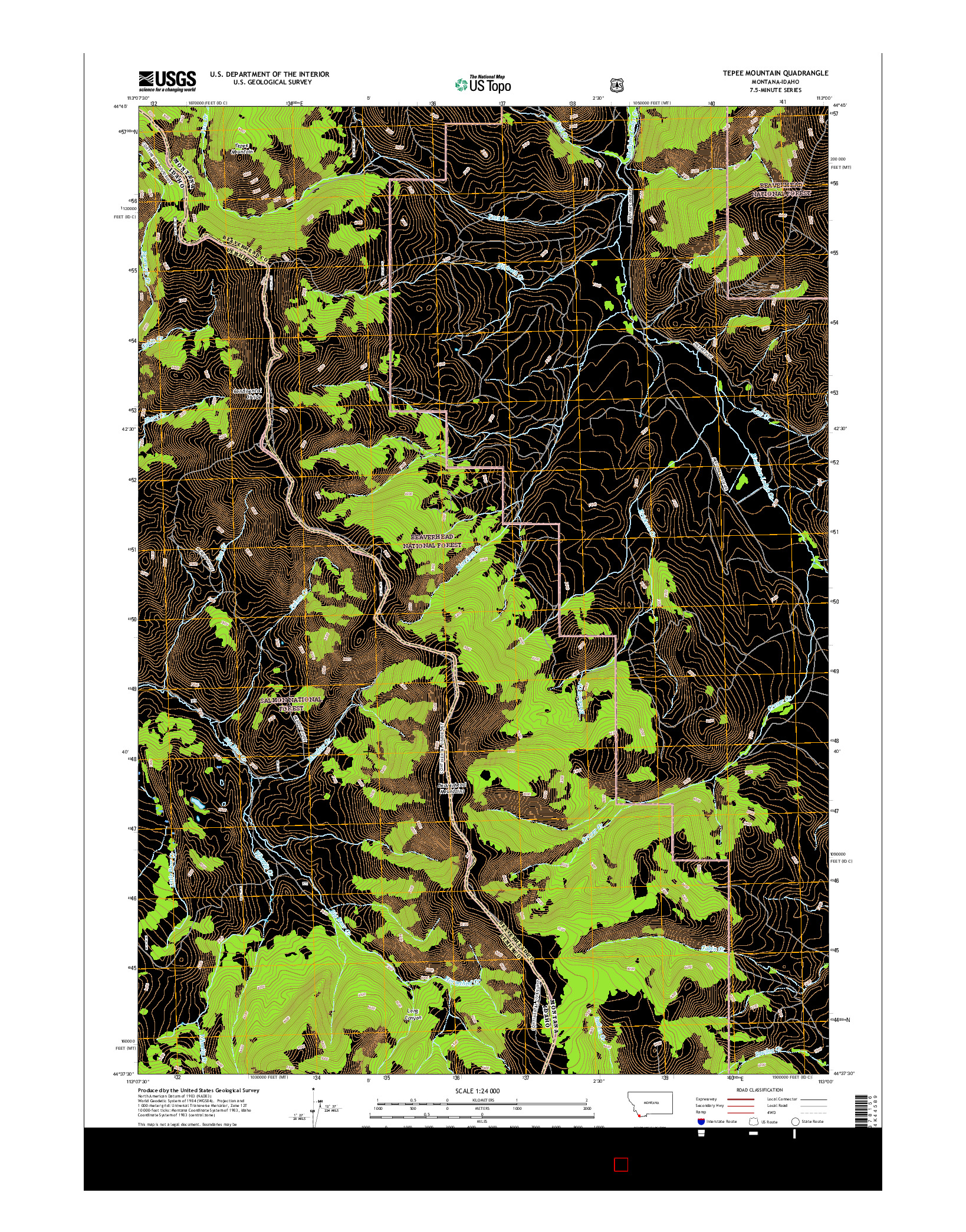 USGS US TOPO 7.5-MINUTE MAP FOR TEPEE MOUNTAIN, MT-ID 2017