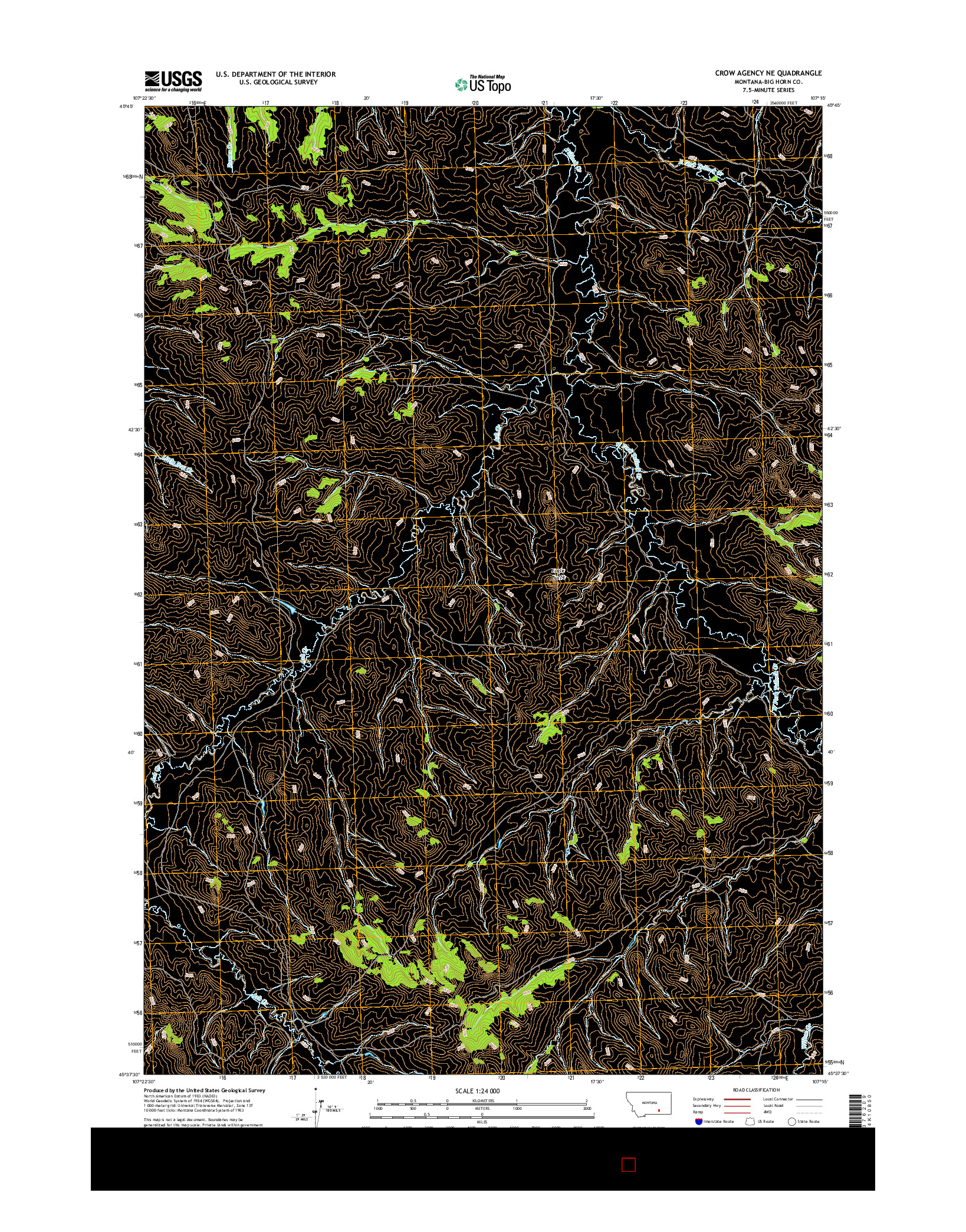 USGS US TOPO 7.5-MINUTE MAP FOR CROW AGENCY NE, MT 2017