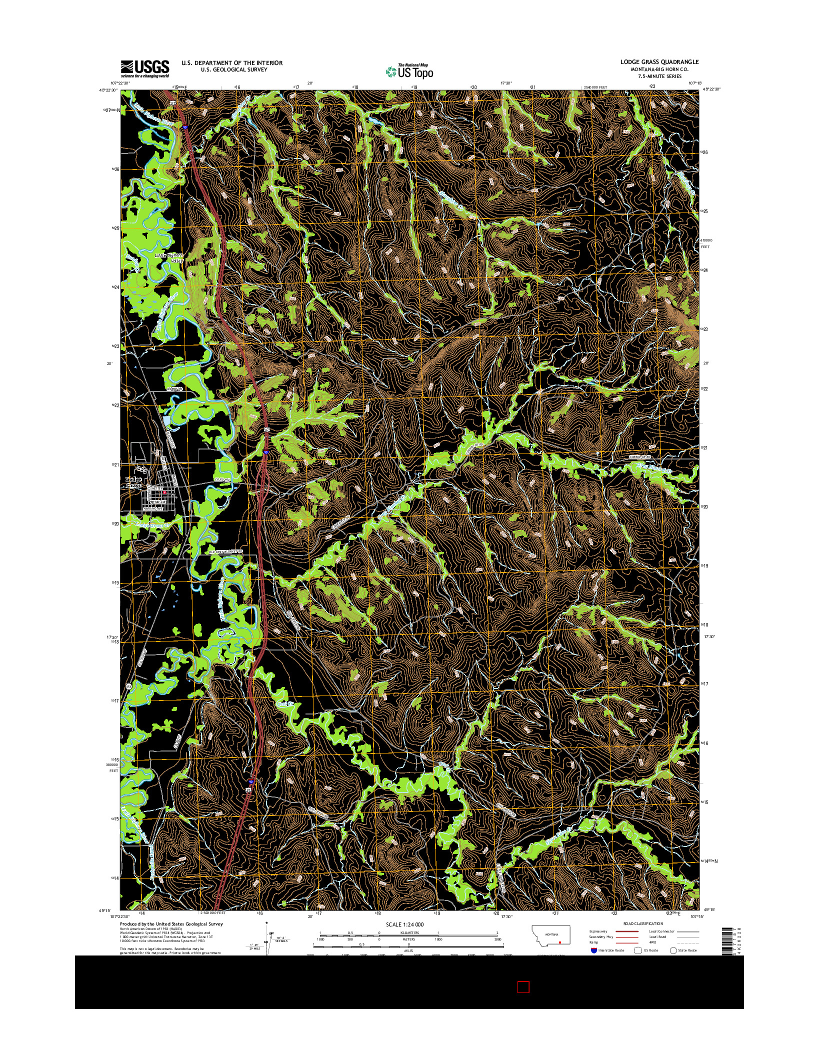 USGS US TOPO 7.5-MINUTE MAP FOR LODGE GRASS, MT 2017