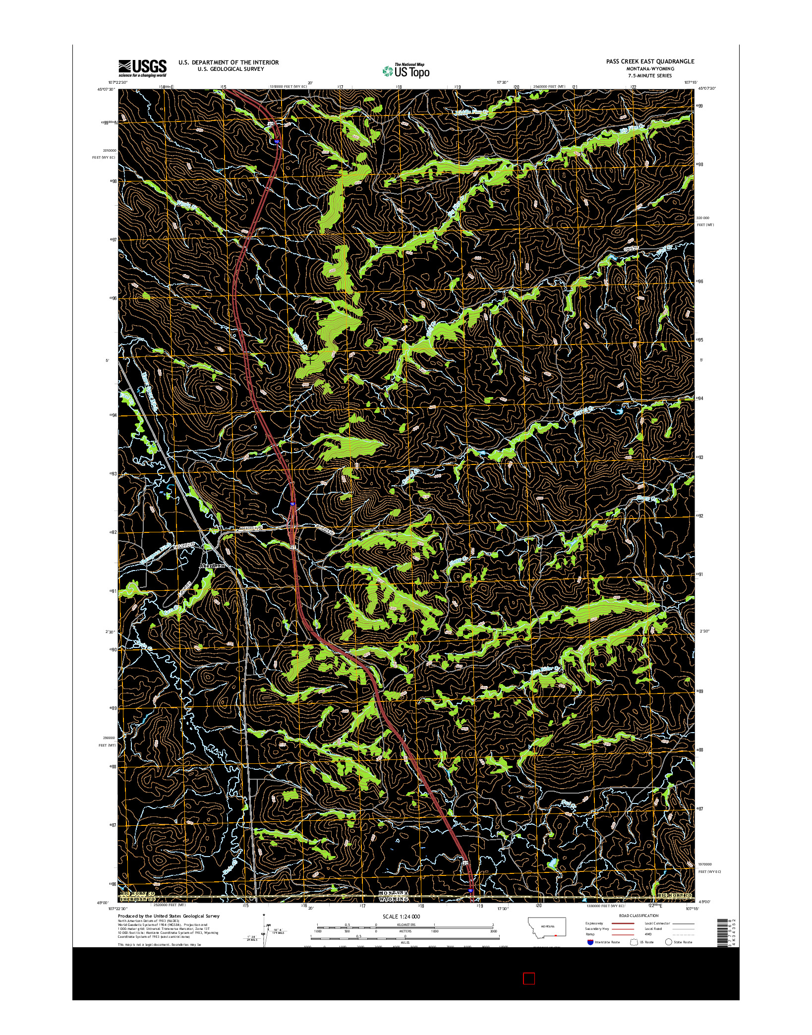 USGS US TOPO 7.5-MINUTE MAP FOR PASS CREEK EAST, MT-WY 2017