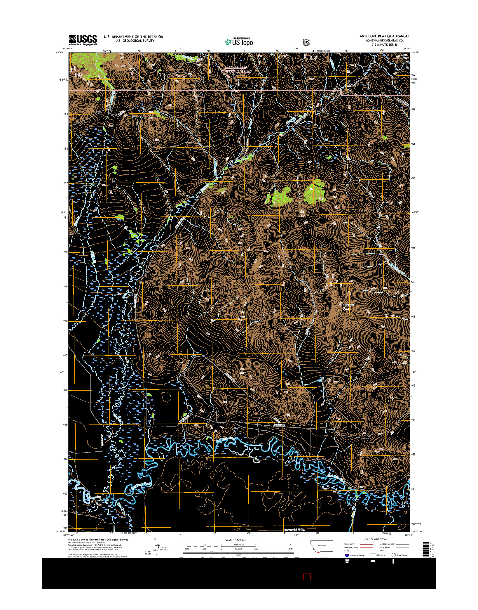 USGS US TOPO 7.5-MINUTE MAP FOR ANTELOPE PEAK, MT 2017