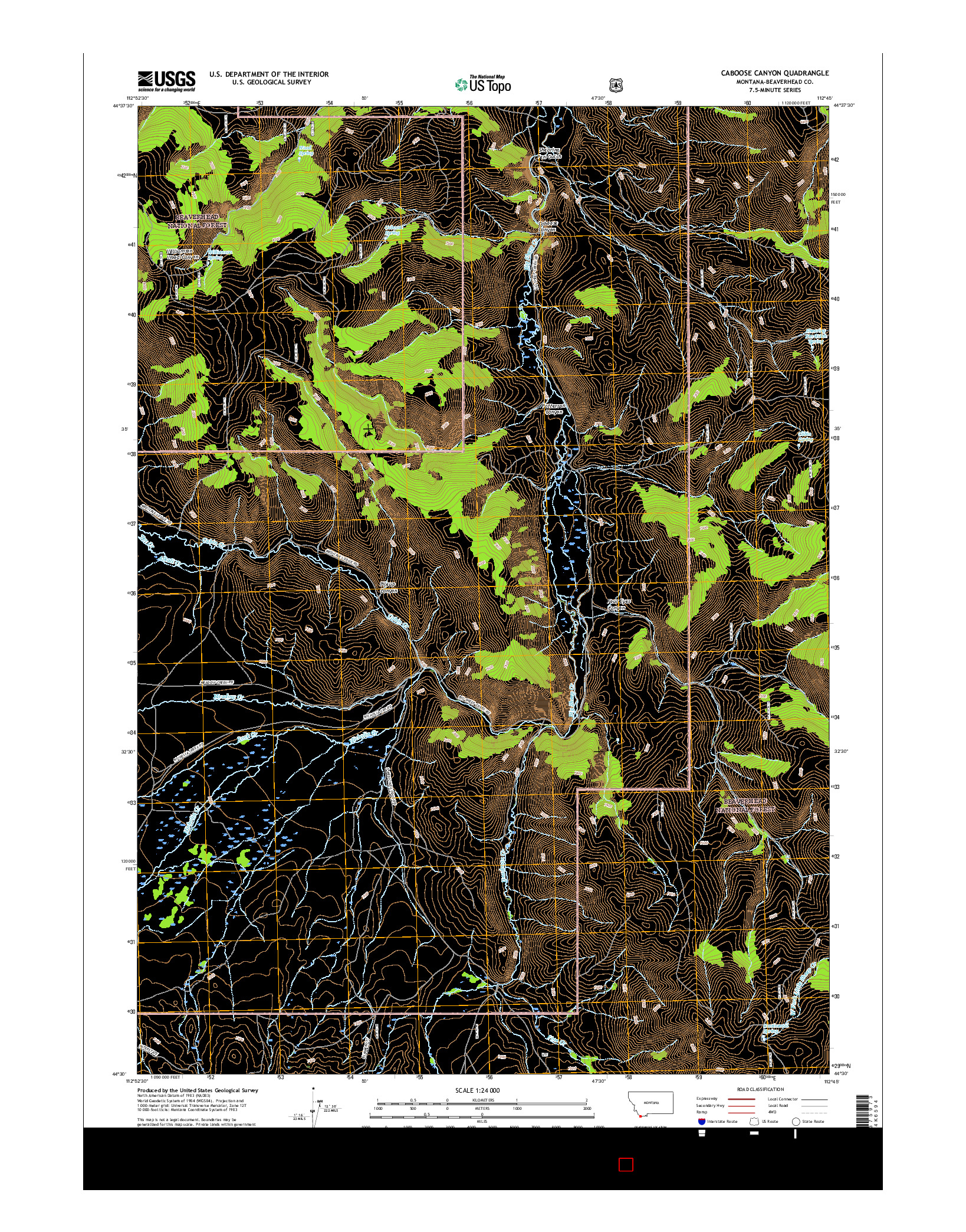 USGS US TOPO 7.5-MINUTE MAP FOR CABOOSE CANYON, MT 2017