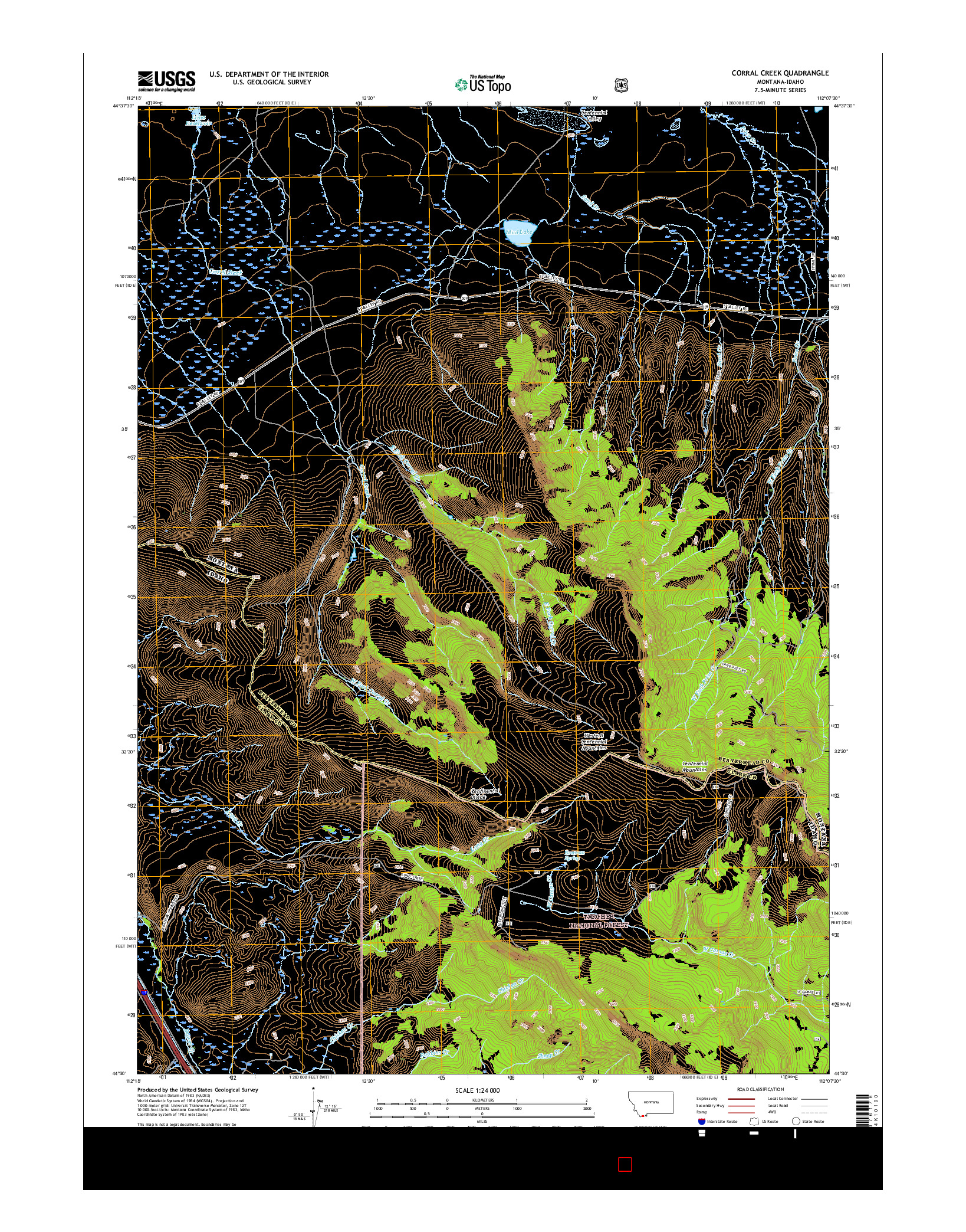 USGS US TOPO 7.5-MINUTE MAP FOR CORRAL CREEK, MT-ID 2017