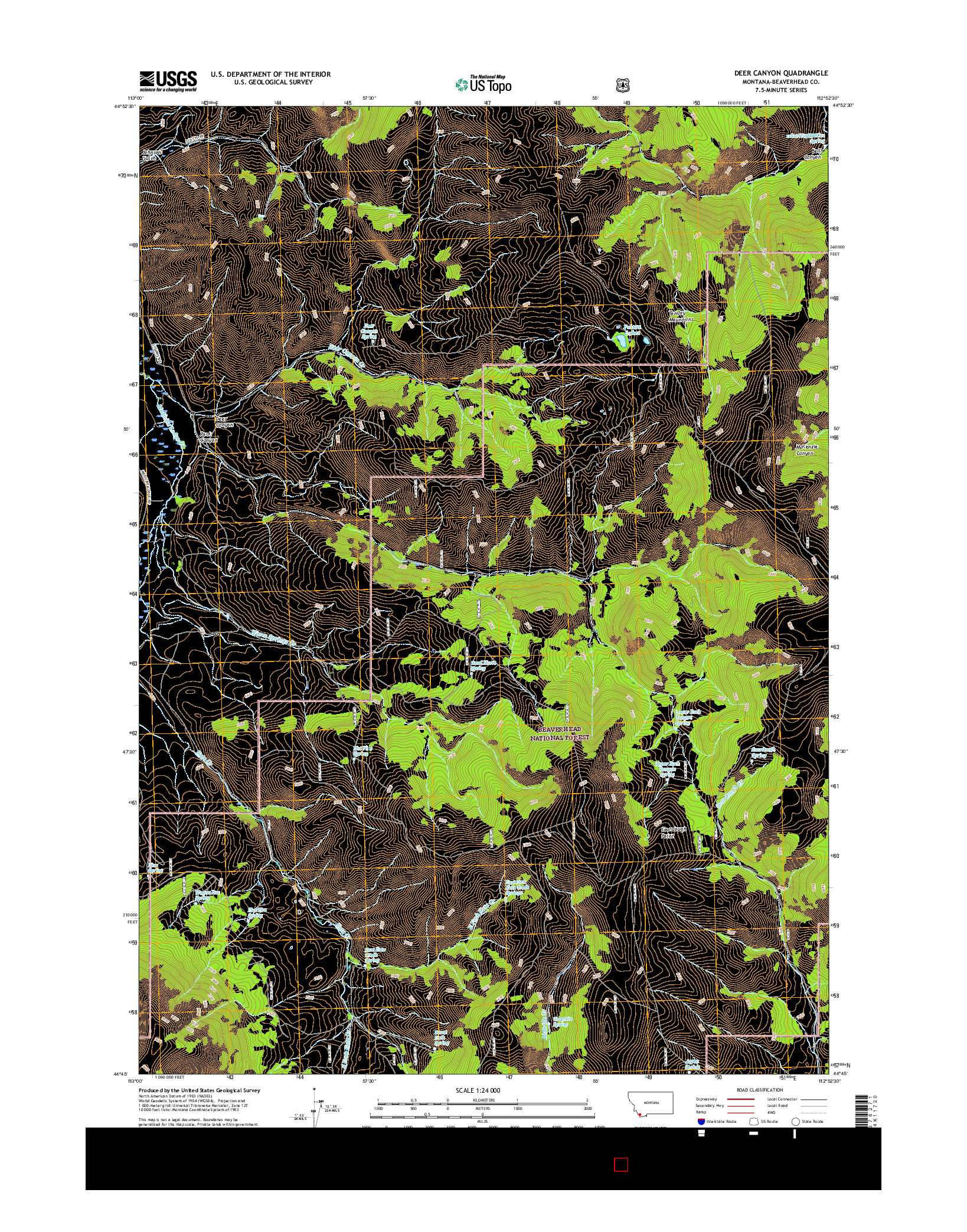 USGS US TOPO 7.5-MINUTE MAP FOR DEER CANYON, MT 2017