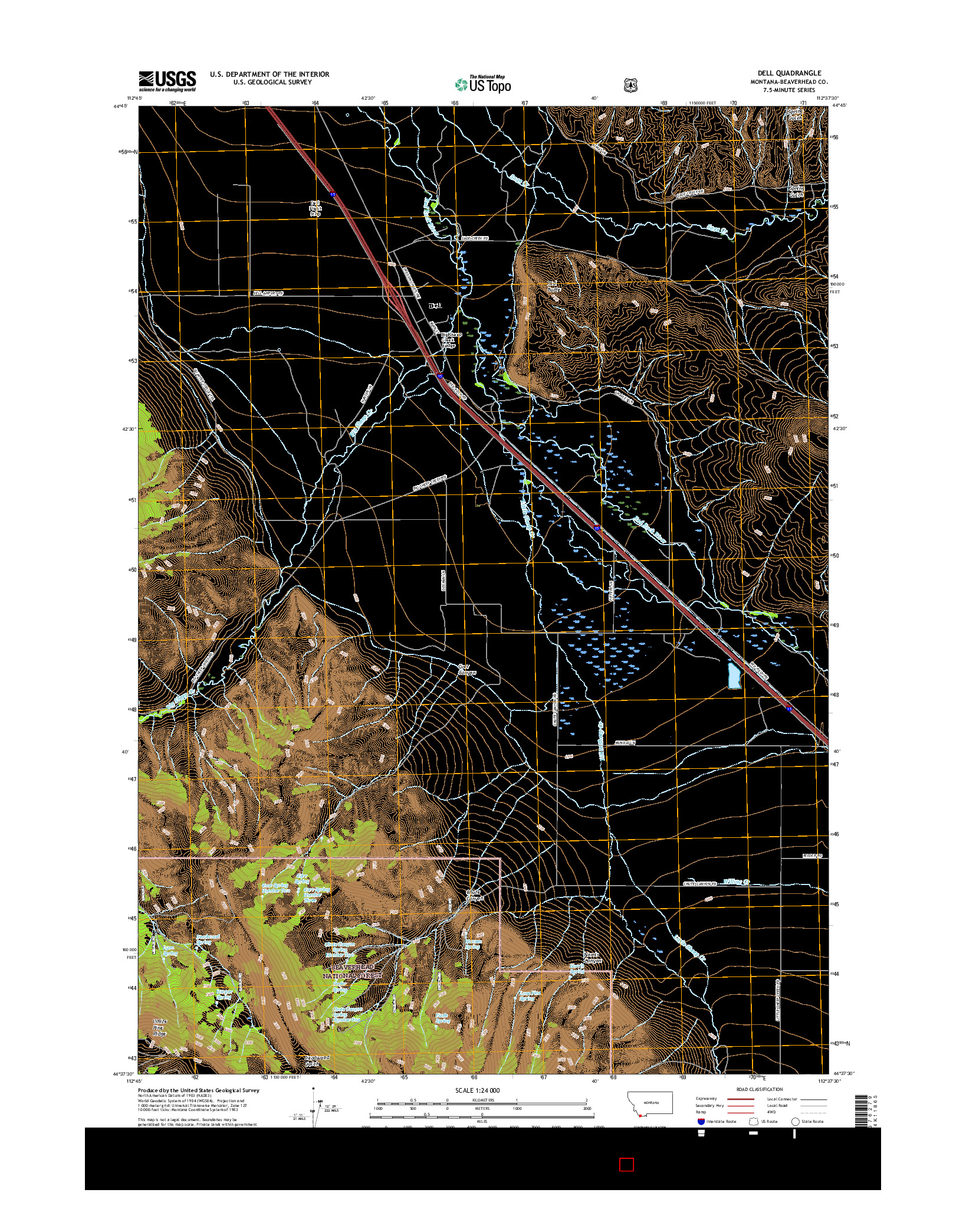 USGS US TOPO 7.5-MINUTE MAP FOR DELL, MT 2017