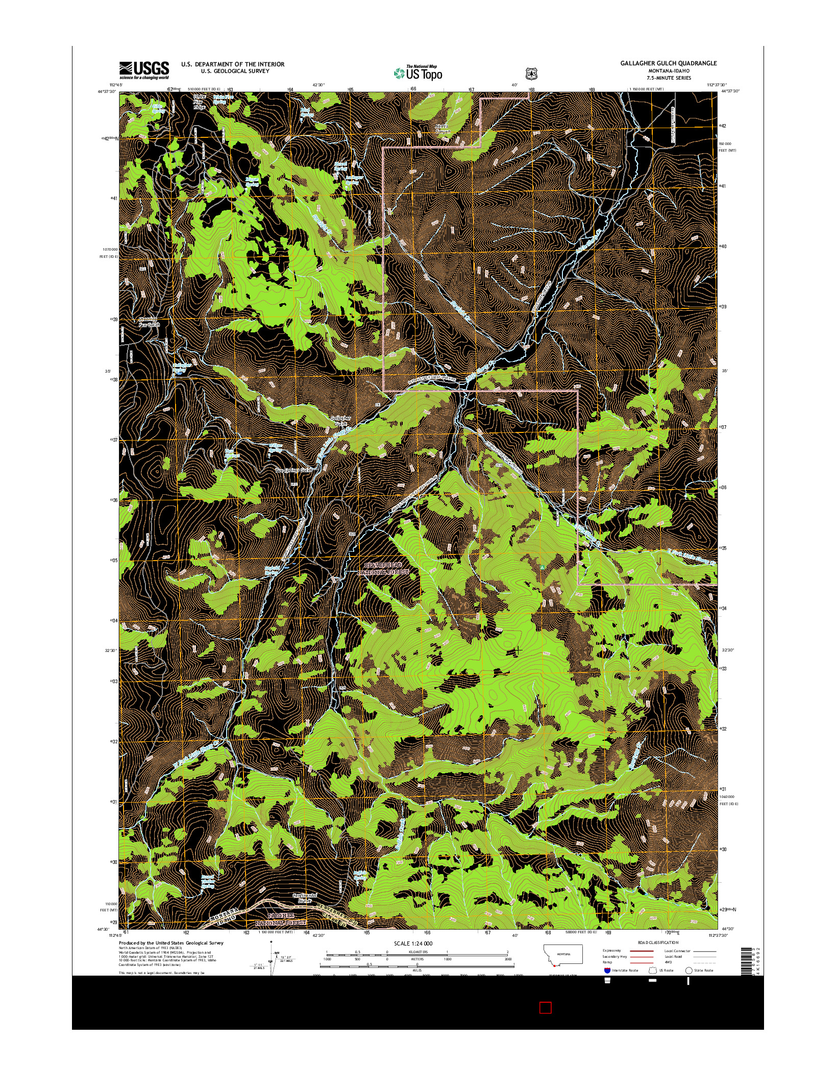 USGS US TOPO 7.5-MINUTE MAP FOR GALLAGHER GULCH, MT-ID 2017