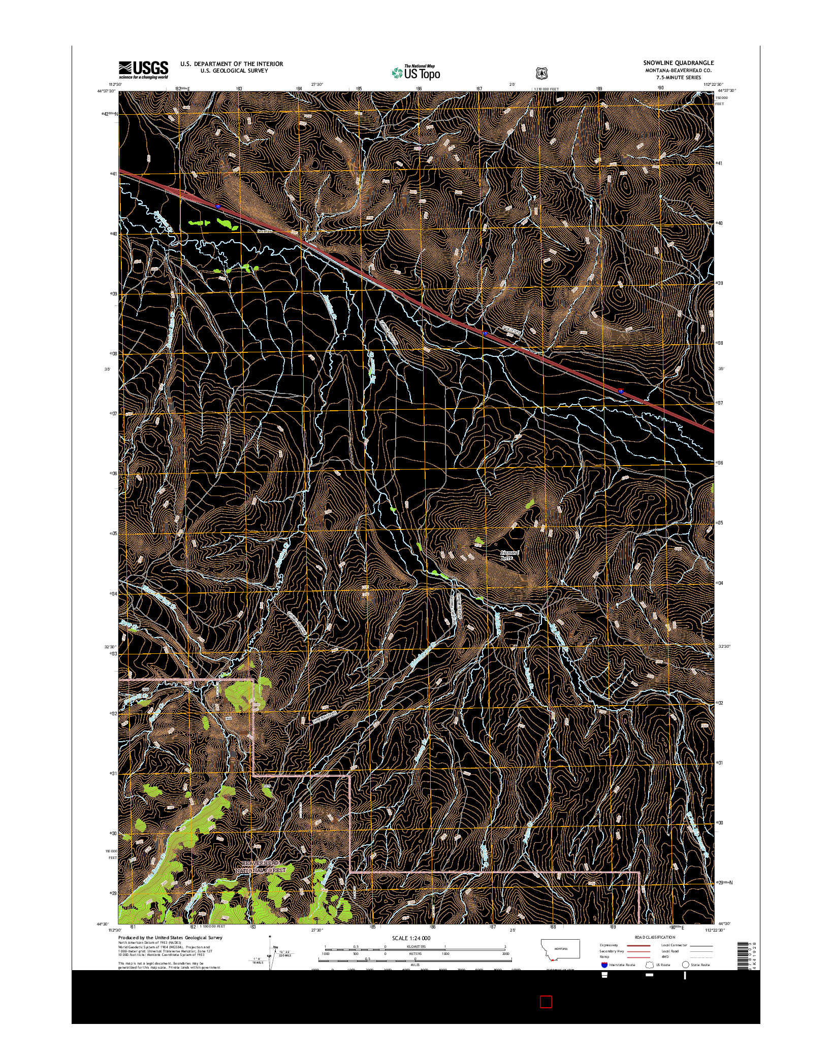 USGS US TOPO 7.5-MINUTE MAP FOR SNOWLINE, MT 2017