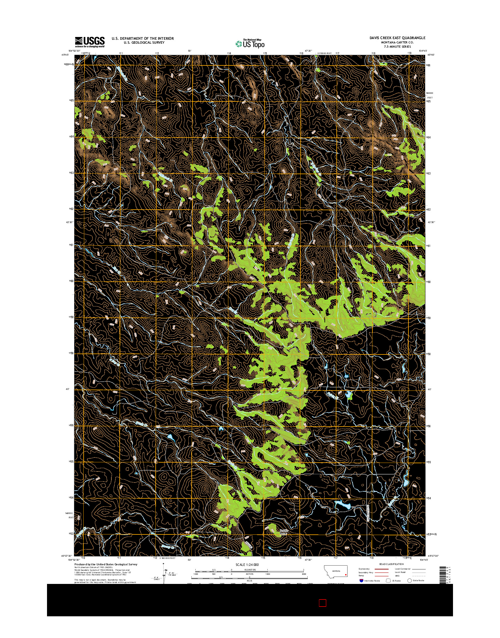 USGS US TOPO 7.5-MINUTE MAP FOR DAVIS CREEK EAST, MT 2017