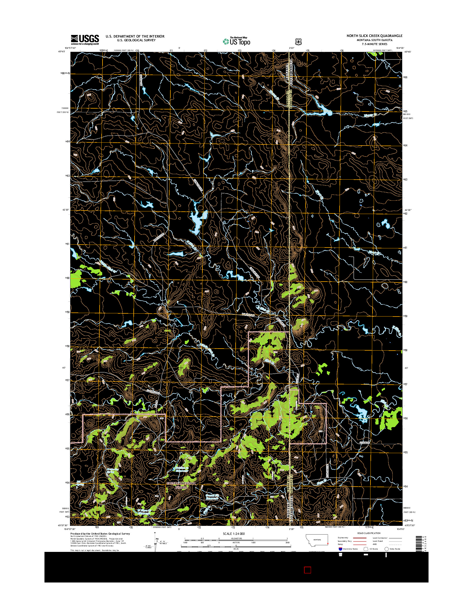 USGS US TOPO 7.5-MINUTE MAP FOR NORTH SLICK CREEK, MT-SD 2017