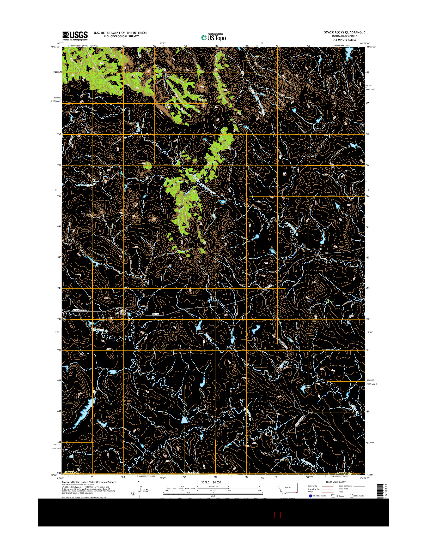 USGS US TOPO 7.5-MINUTE MAP FOR STACK ROCKS, MT-WY 2017