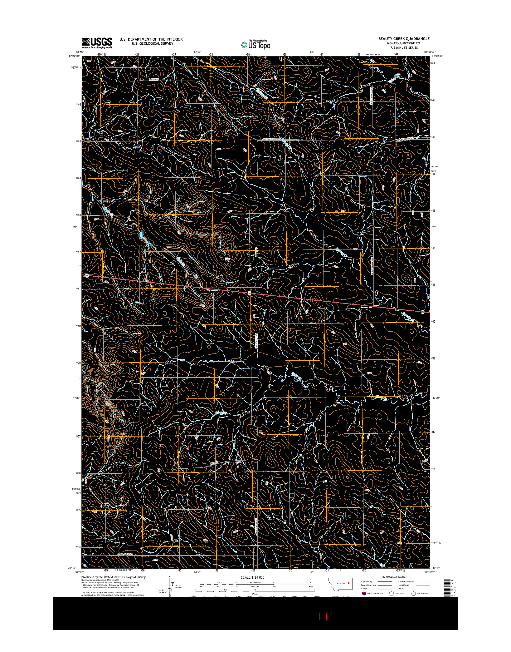 USGS US TOPO 7.5-MINUTE MAP FOR BEAUTY CREEK, MT 2017