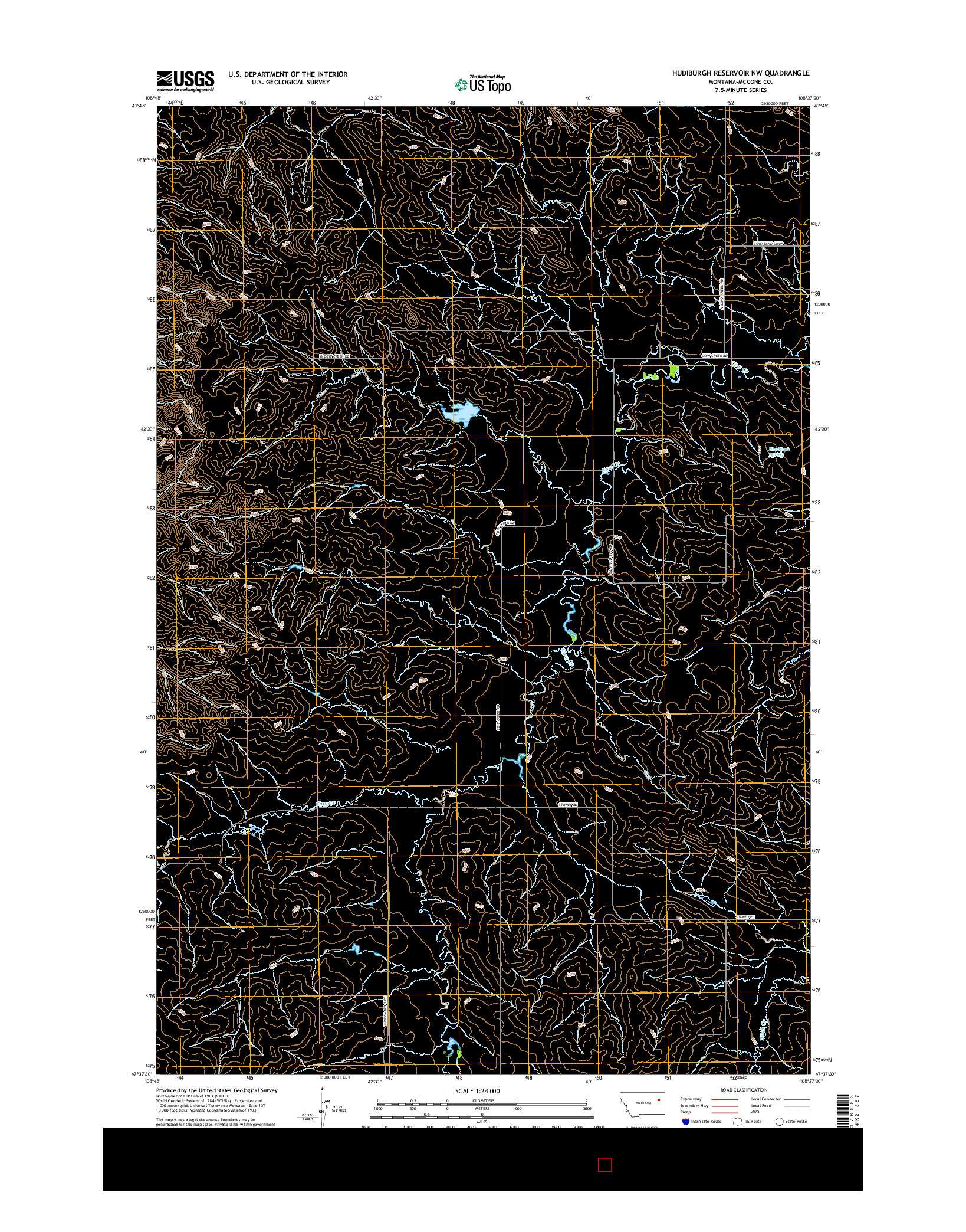 USGS US TOPO 7.5-MINUTE MAP FOR HUDIBURGH RESERVOIR NW, MT 2017