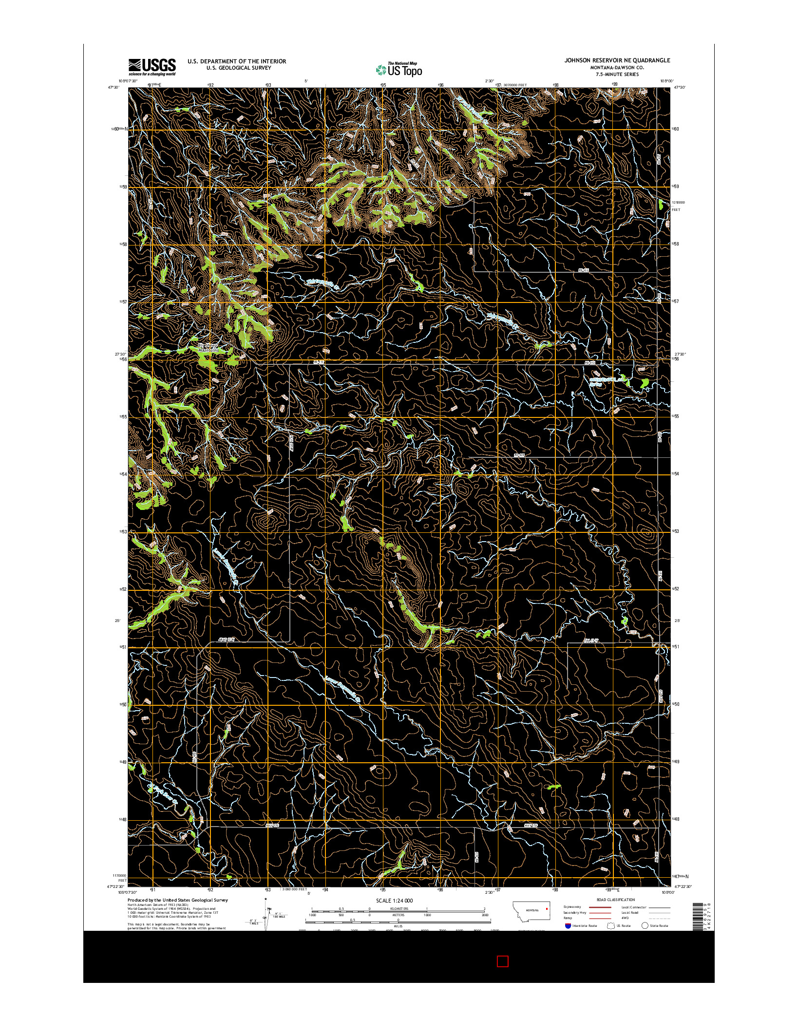 USGS US TOPO 7.5-MINUTE MAP FOR JOHNSON RESERVOIR NE, MT 2017
