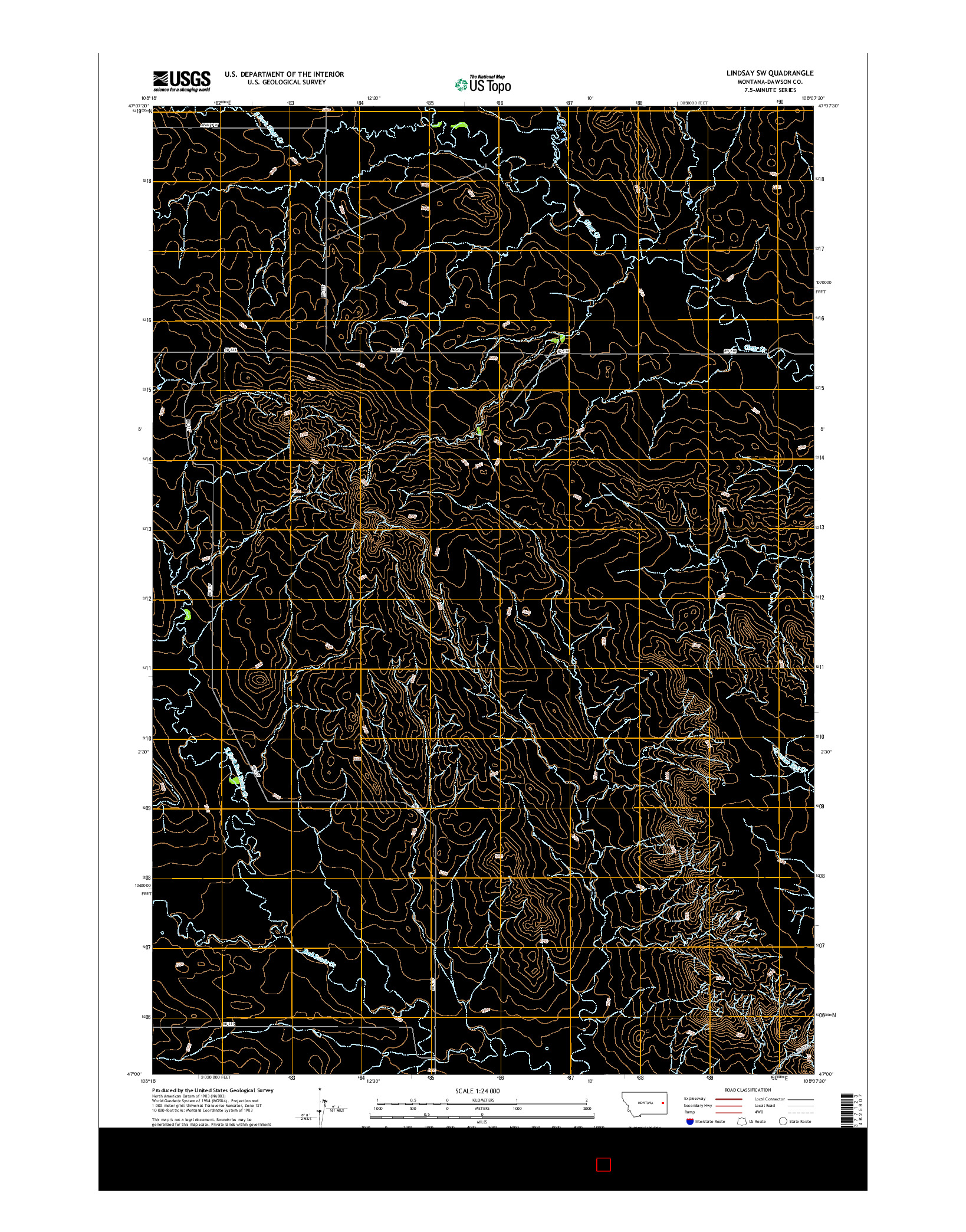 USGS US TOPO 7.5-MINUTE MAP FOR LINDSAY SW, MT 2017